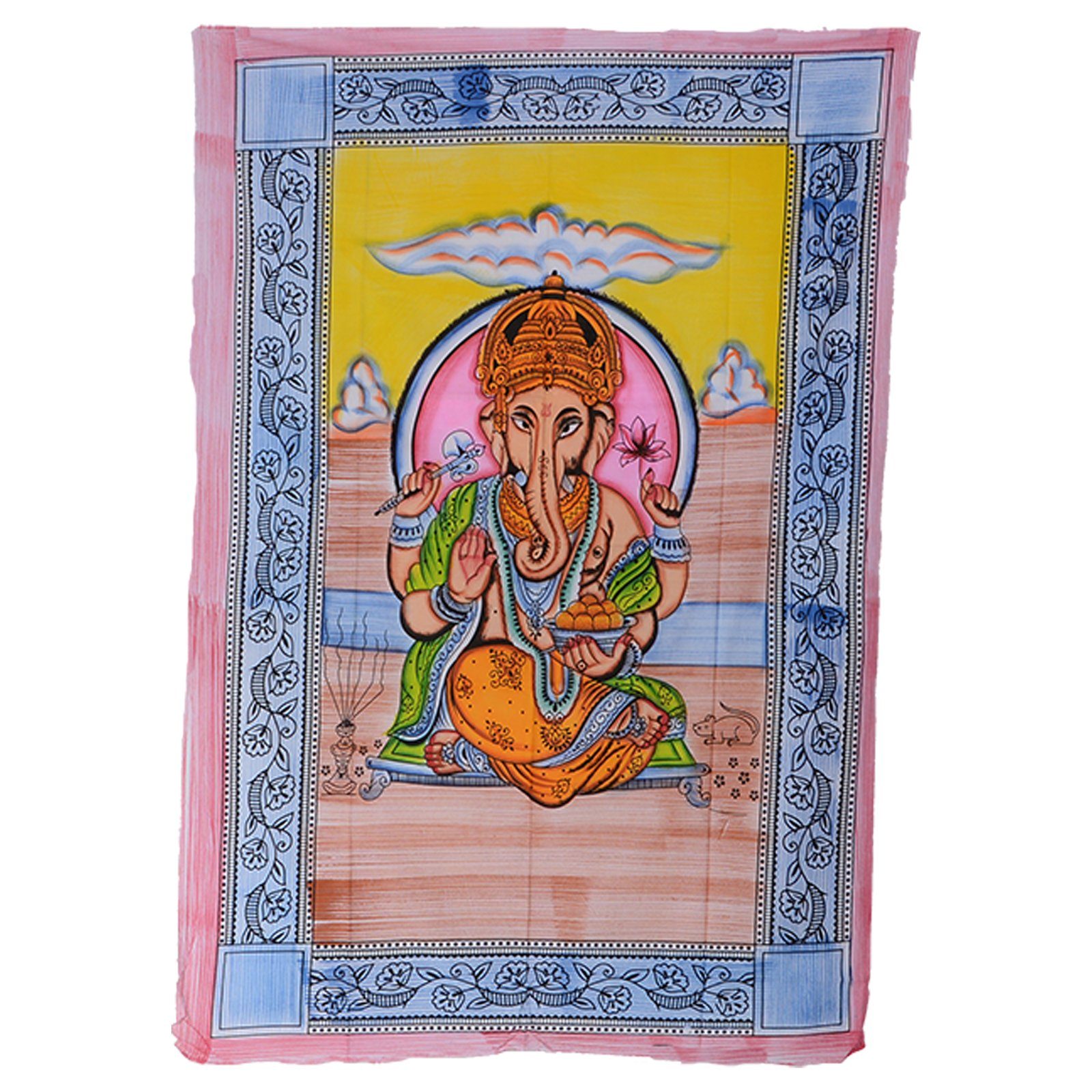 KUNST UND MAGIE Wandteppich Wandbehang Ganesha UV-Aktives Dekotuch Glow in the dark 230 x 210 cm