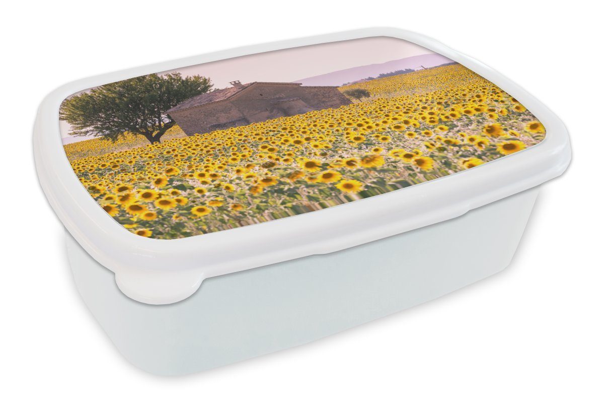 MuchoWow Lunchbox Sonnenblume - Frankreich - Pastell, Kunststoff, (2-tlg), Brotbox für Kinder und Erwachsene, Brotdose, für Jungs und Mädchen weiß | Lunchboxen