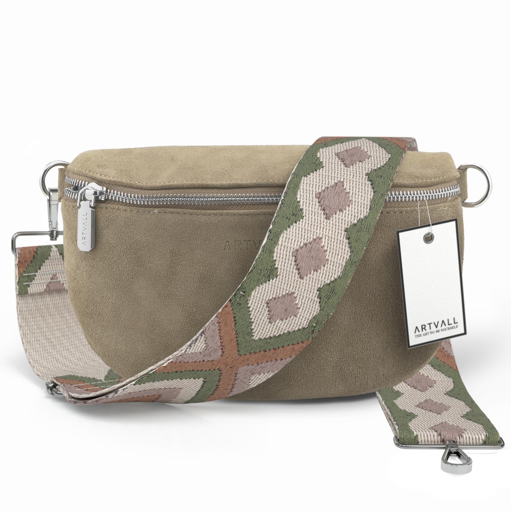 ARTVALL Umhängetasche Wildleder Handtasche Brusttasche Crossbody Beige (Tasche inkl. Taschenband), Bauchtasche Wildleder Klein mit Schultergurt abnehmbar Crossbody Bag