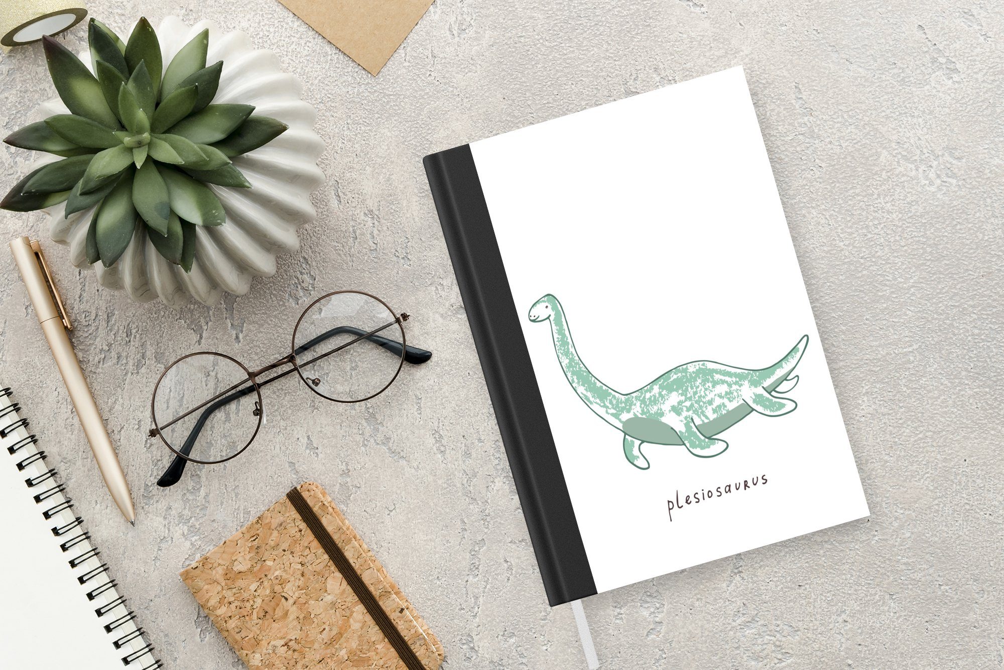 Notizbuch Journal, Dinosaurier Mädchen Notizheft, A5, Seiten, Tagebuch, Kind, 98 - Junge - - MuchoWow Haushaltsbuch - - Kinderzimmer Merkzettel, Plesiosaurier