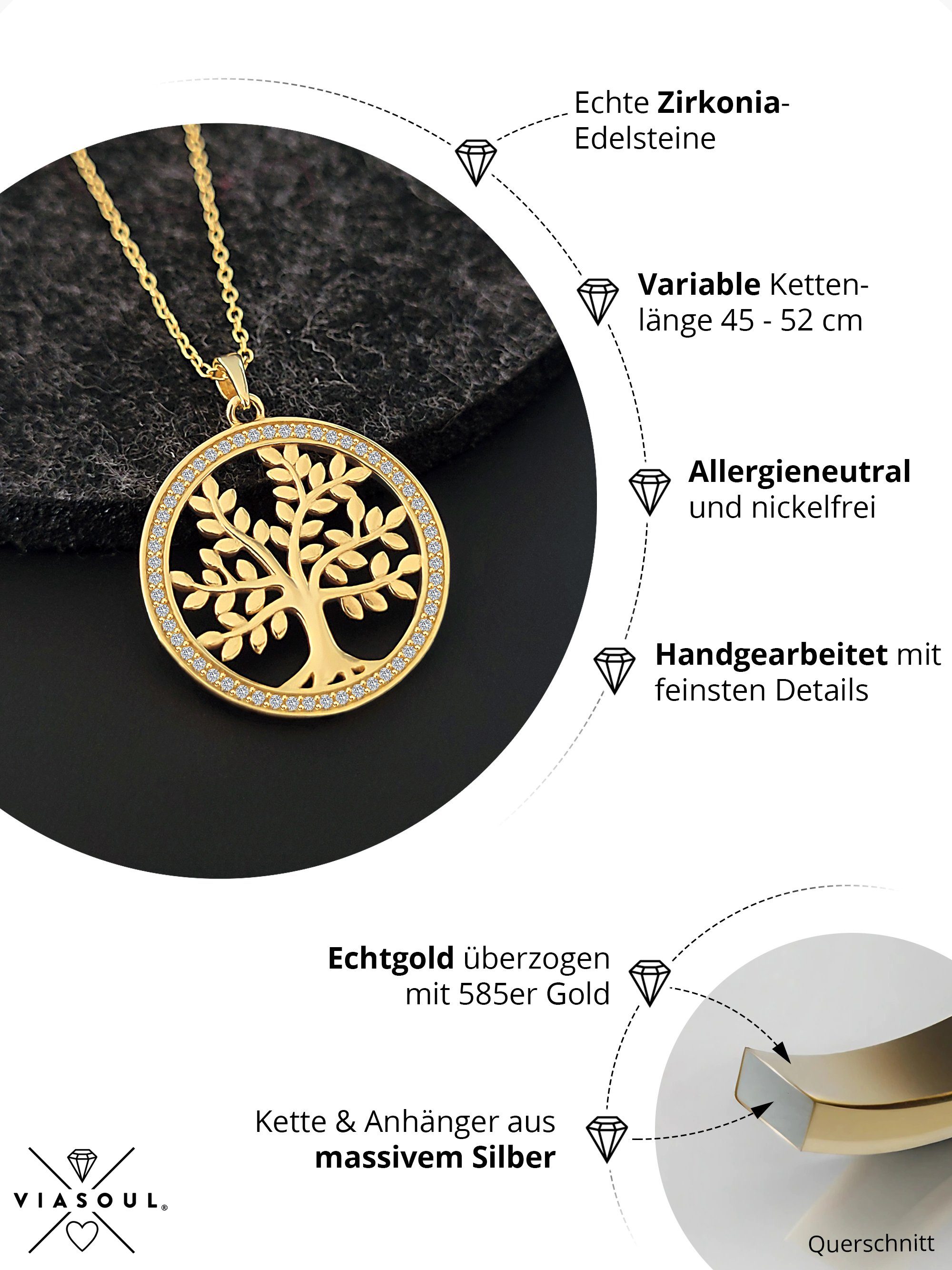 Glanz Halskette I Baum stahlender Kette Life Tree II mit Lebens Zertifikat, VIASOUL Lebensbaum des mit Anhänger of Gold