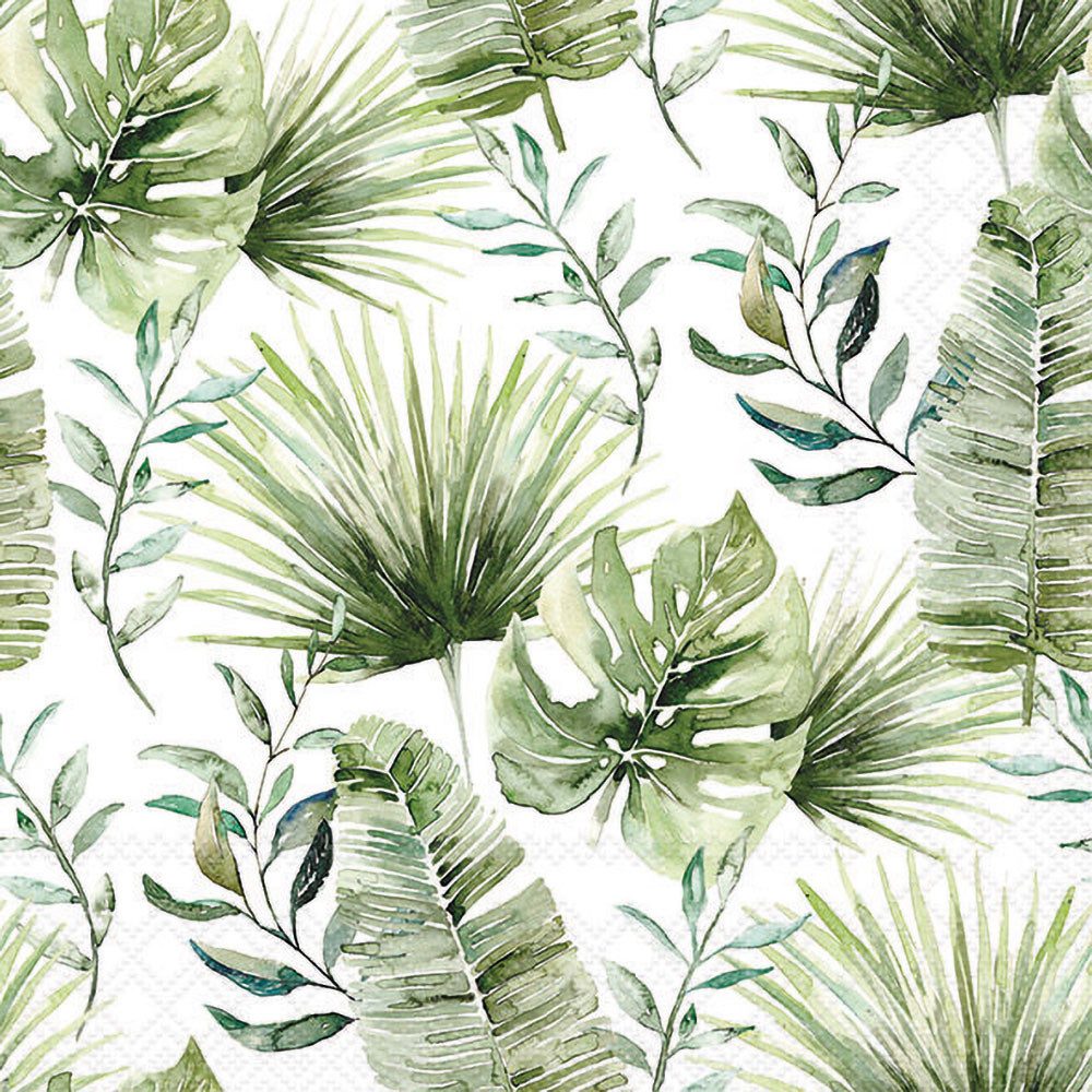 Ambiente Papierserviette Jungle Leaves, white, (20 St), 33x33cm