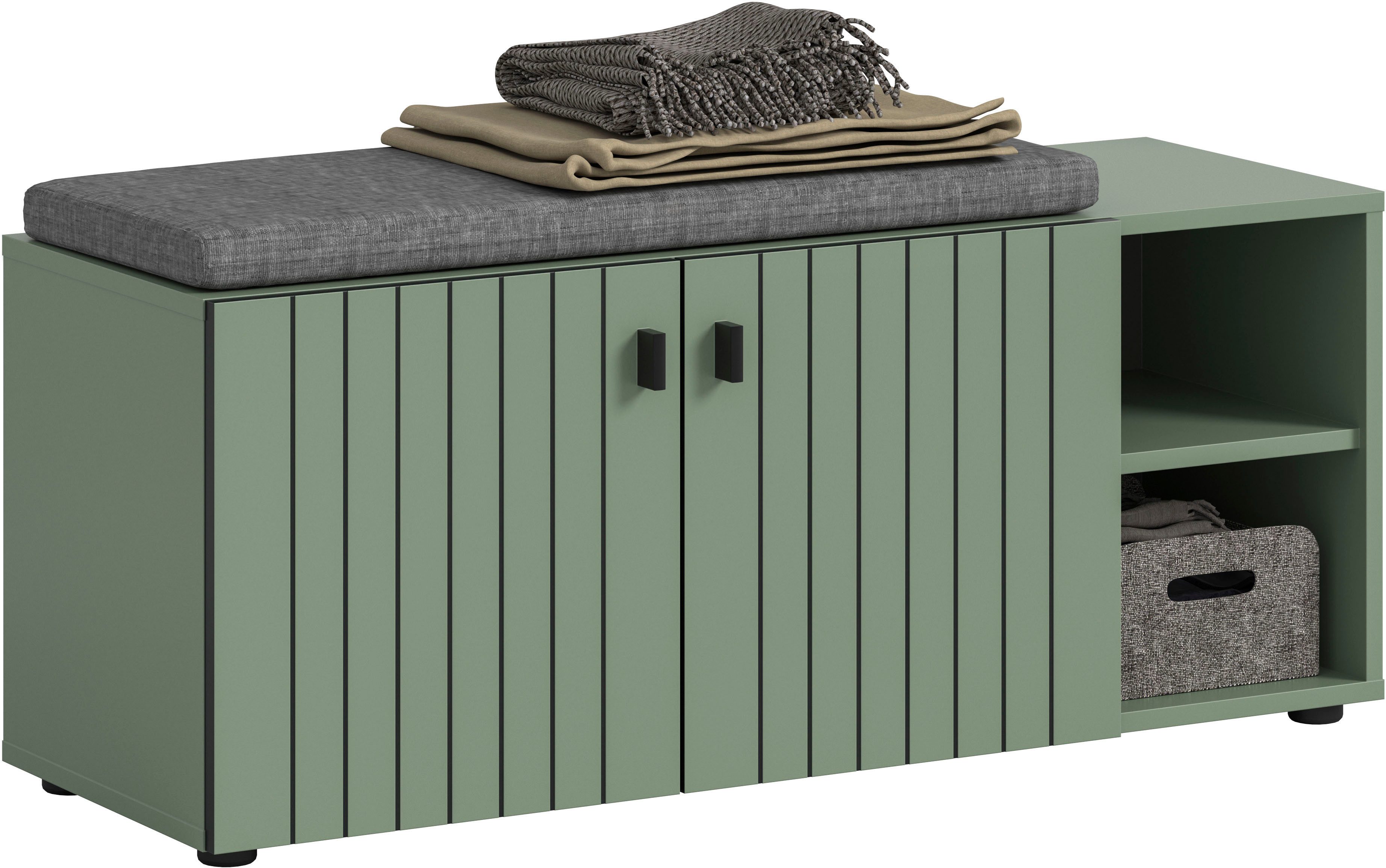 Home affaire Sitzbank TATIO, 106x43x37 cm, 2 Türen, 2 offene Fächer (Sitzbank und Sitzkissen), Garderobensitzbank, Sitzbank Flur mit Stauraum, Sitzkissen wählbar