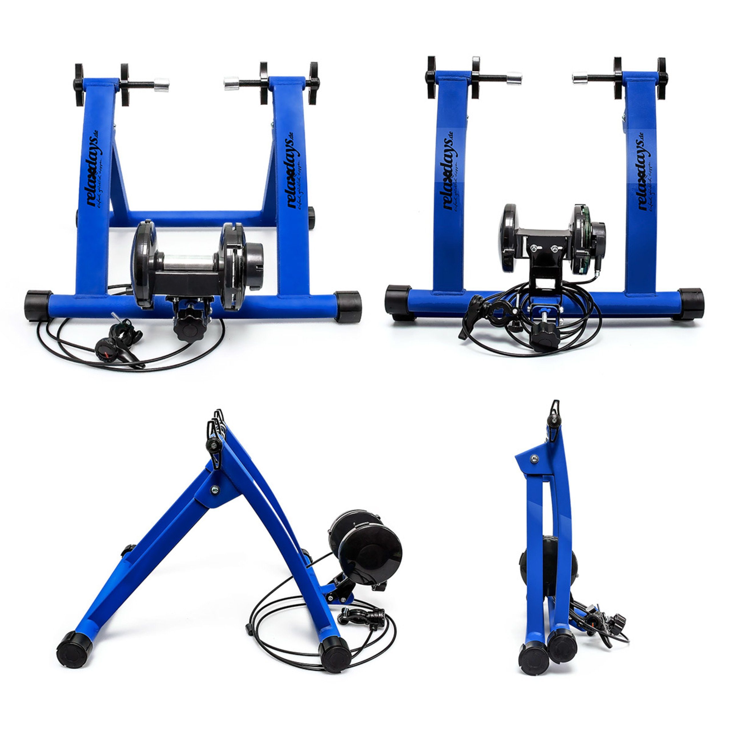 relaxdays Rollentrainer Fahrrad Rollentrainer mit 6 Gängen, blau