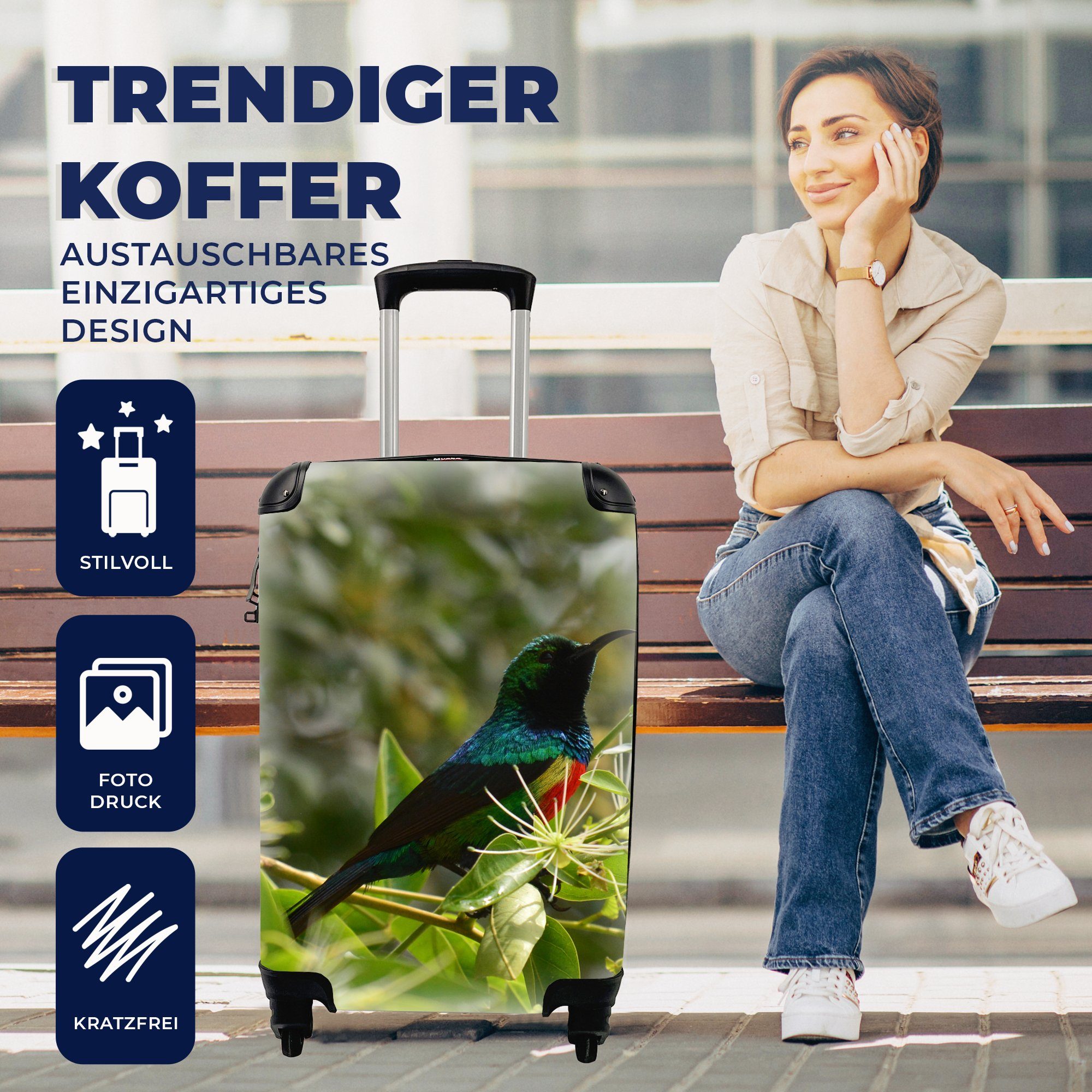 Trolley, Handgepäck zwischen Dschungel, Vogel MuchoWow für den Blättern rollen, 4 im mit Reisekoffer Rollen, Ferien, Handgepäckkoffer Reisetasche