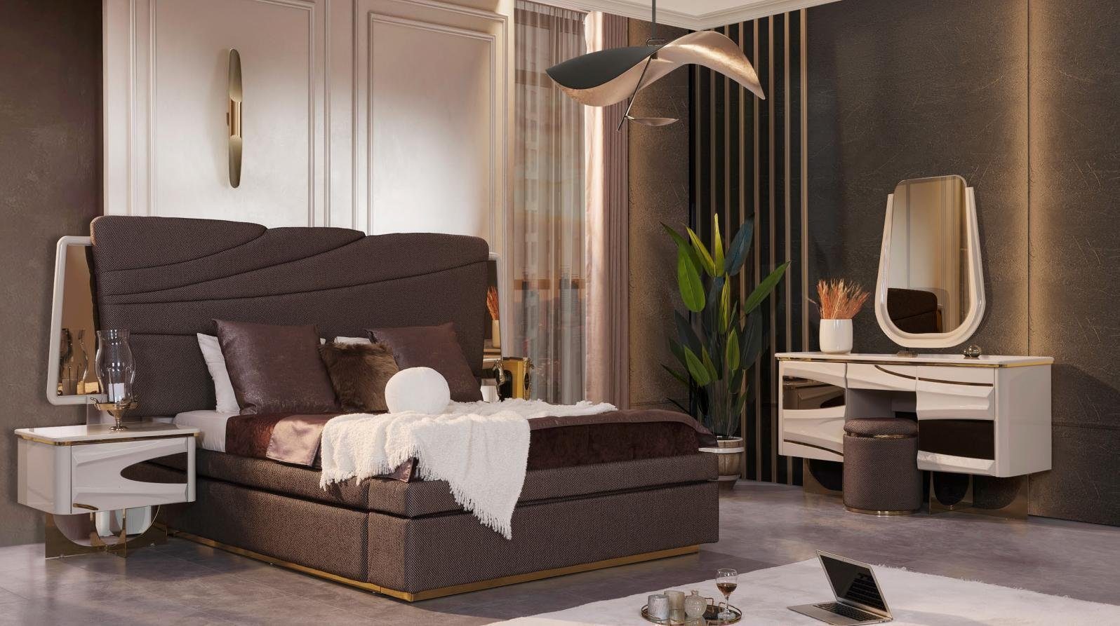 Modern Doppelbett Set Garnitur Luxus Bett Nachttische/Schminktisch), JVmoebel (Bett/2x Schlafzimmer Schlafzimmer-Set,