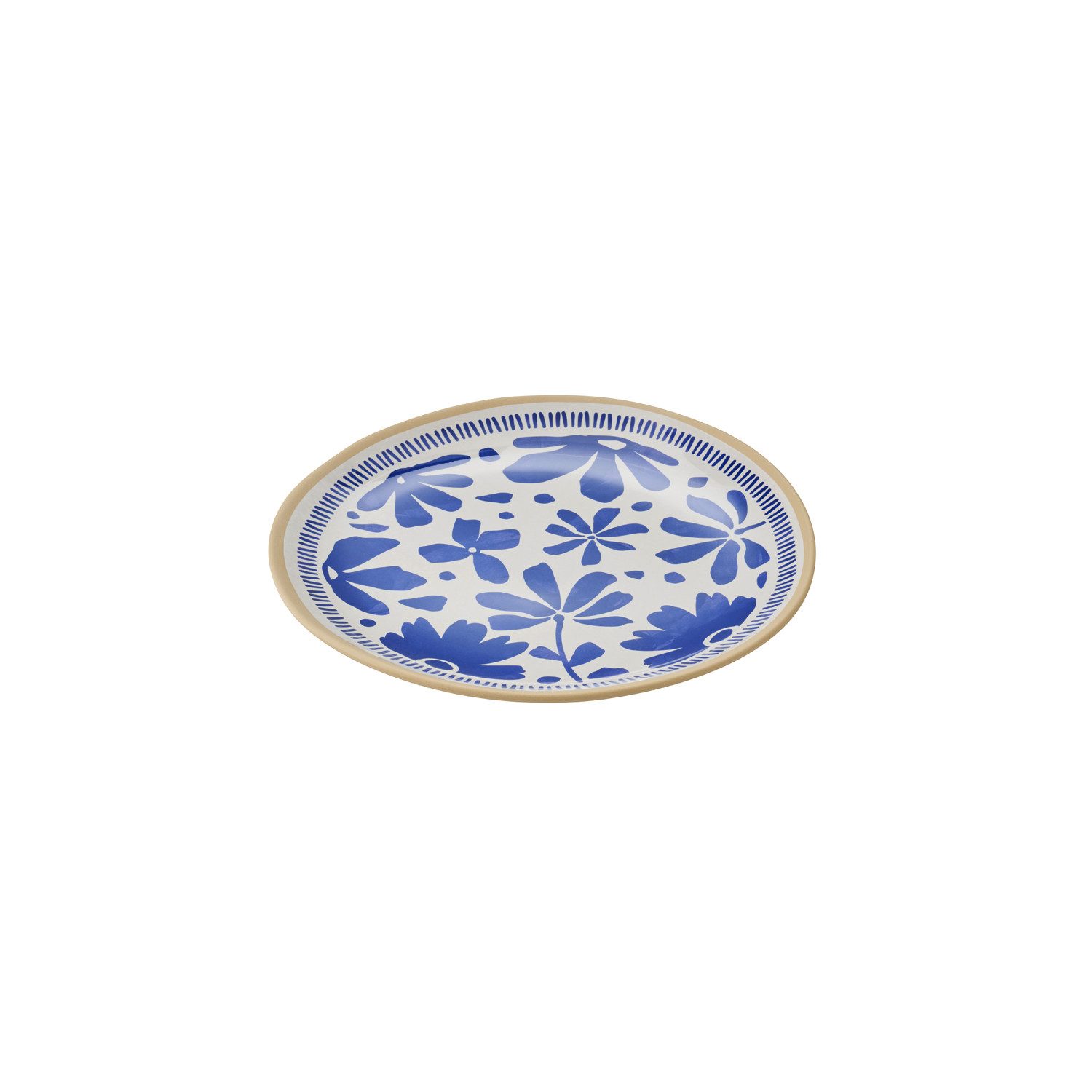 APS Teller FLORYN, (1 St), H: 2 cm, Melamin, innen: Dekor, blau/weiß, außen: beige