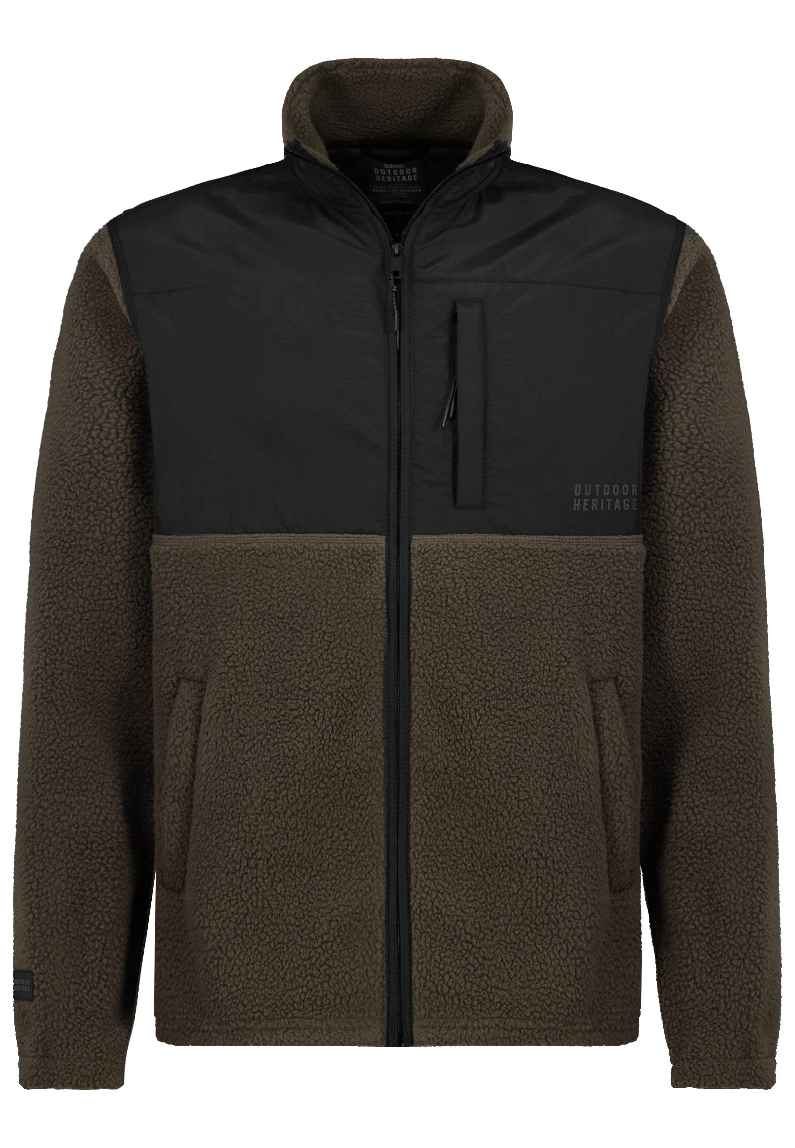 SUBLEVEL Fleecejacke Herren Teddyfleecejacke mit Brusttasche und Stehkr Fleecejacke Outdoorjacke Kuscheljacke