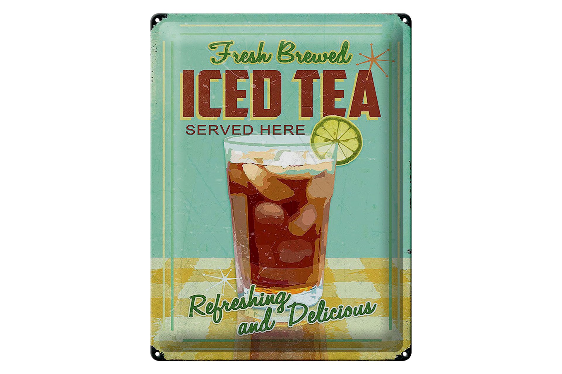 Femer GmbH Metallschild Retro 30x40 cm Fresh brewed Iced Tea, (1 St), gewölbte Oberfläche, abgerundete Ecken, umgeschlagene Kanten