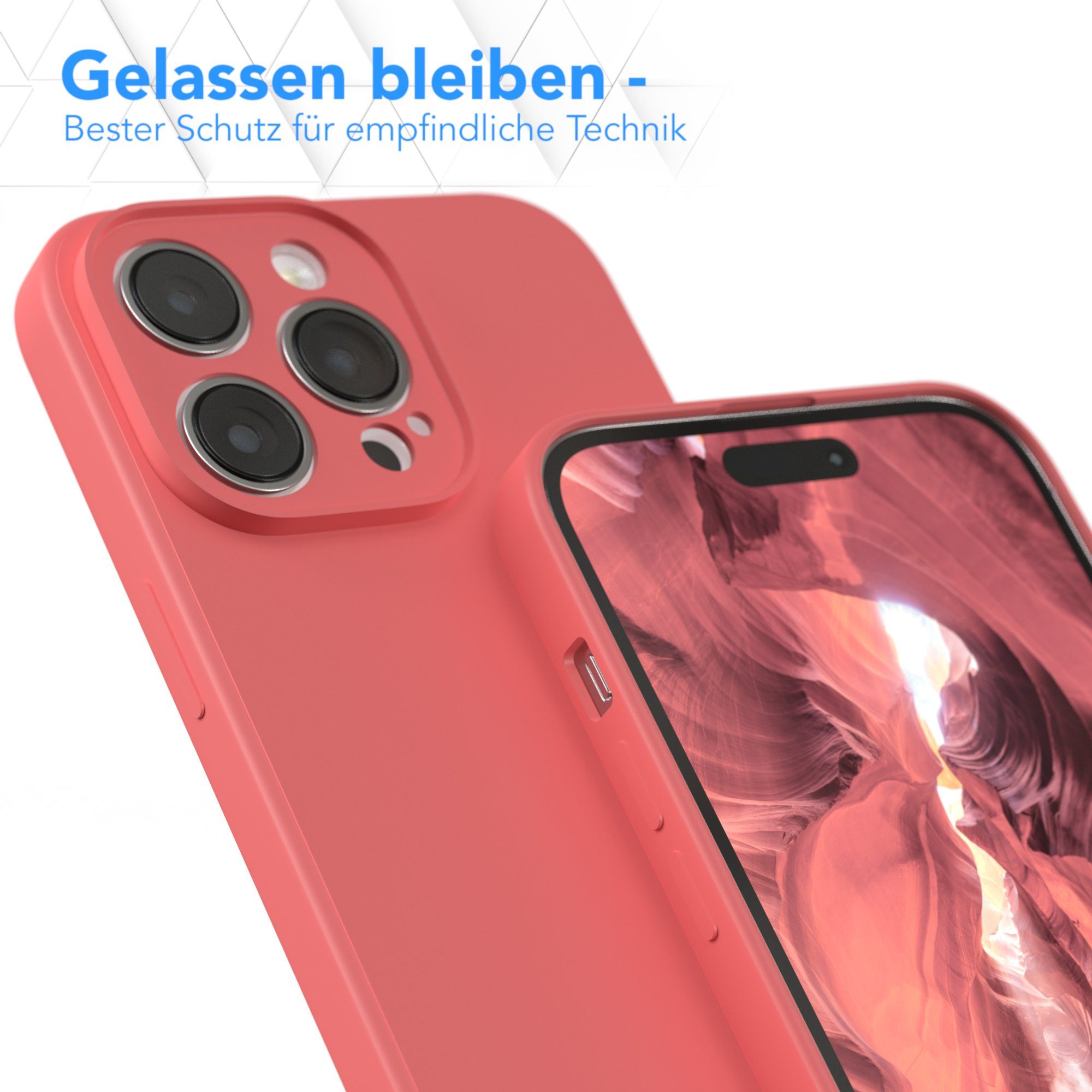 EAZY CASE Handyhülle für Apple iPhone 14 Pro Max Hülle Silikon 6,7 Zoll, Schutzhülle mit Kameraschutz stoßfest telefonhülle Matt Rot / Hellrot – Bild 4 von 5