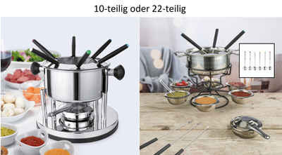 Haushalt International Fondue - Sets aus Edelstahl für 6 Personen, 2 verschiedene Sets 1x 10-teilig - 1x 22-teilig zur Auswahl