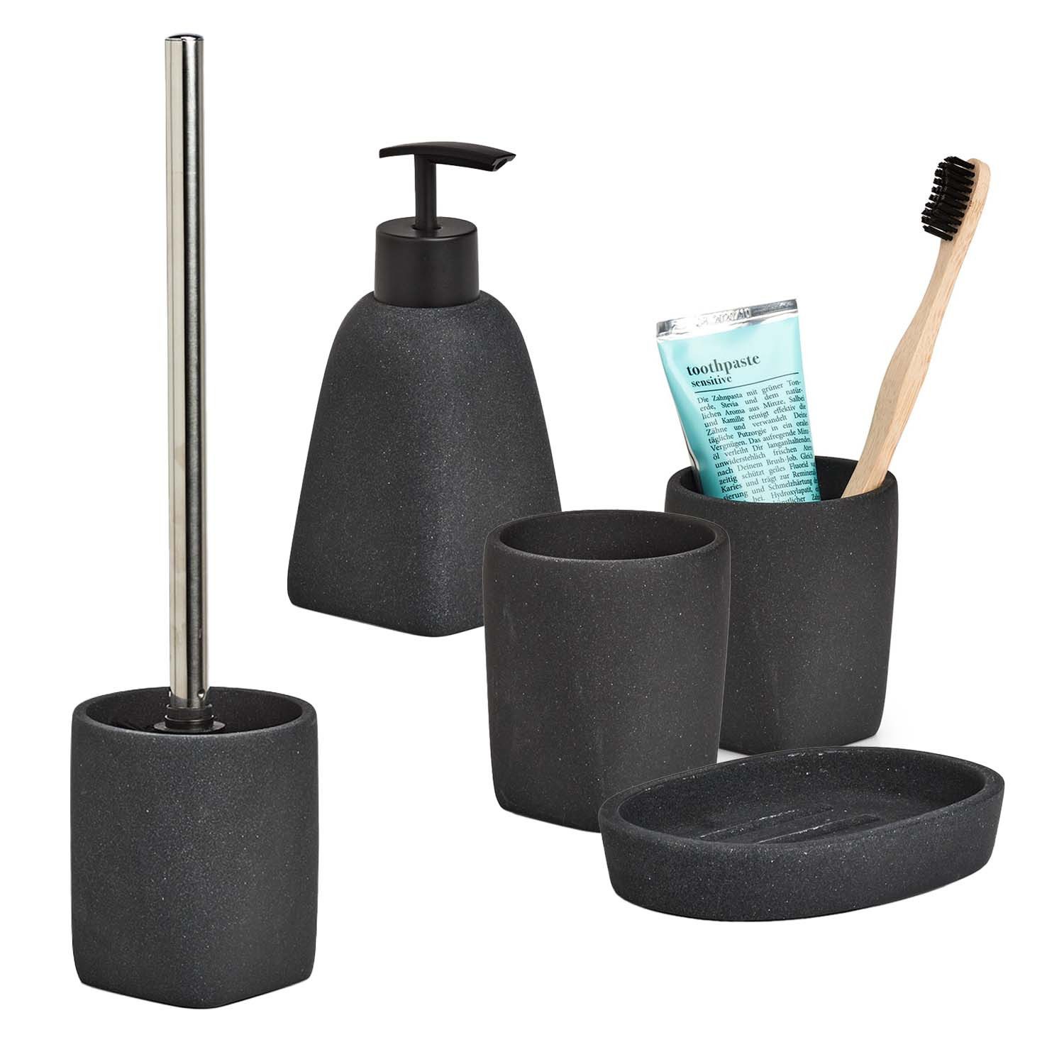 Zeller Present Badaccessoire-Set 5-teiliges Badaccessoire-Set - Dark Stone, Set, 5 tlg., 5-tlg., moderne Steinoptik