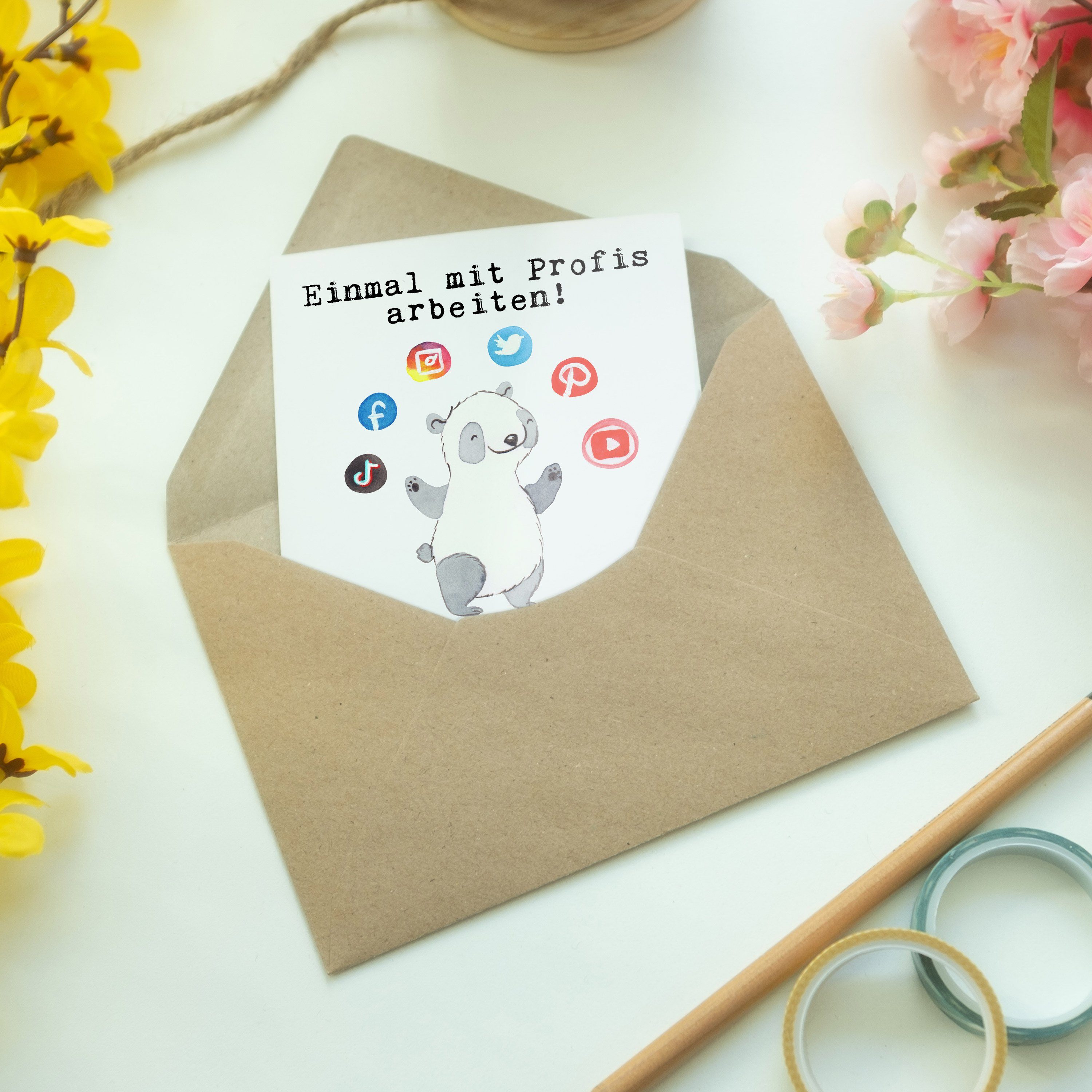 Mr. & Glü Geschenk, Weiß Leidenschaft - Kollege, - Panda Mrs. Manager Grußkarte Social Media aus