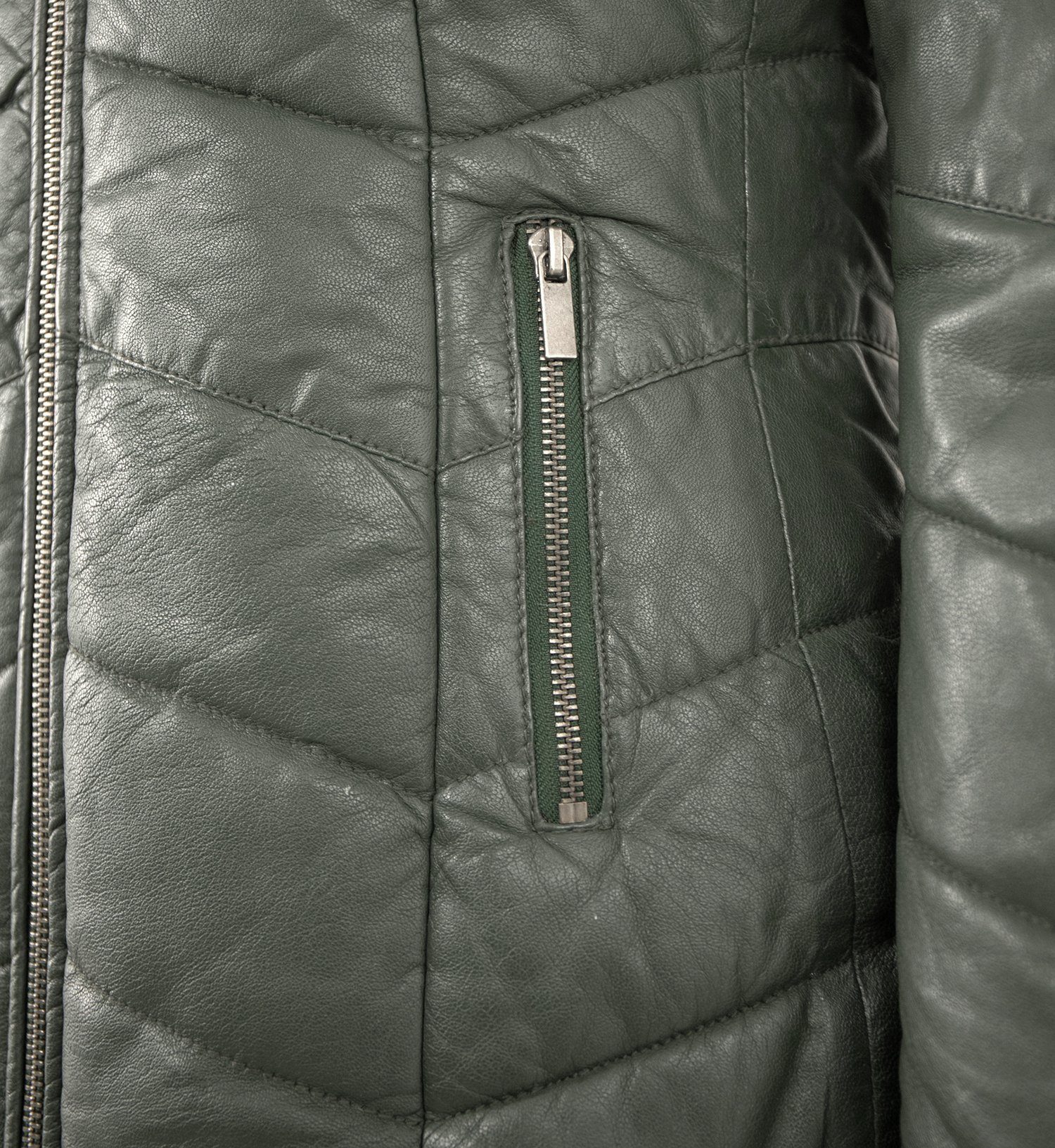 Lederjacken24 Lederjacke Laka Lederjacken24 - Damen Echtleder Ledermantel Stepp Lammnappa d´grün