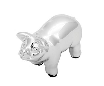 Brillibrum Dekofigur Glücksschwein versilbert Schweinchen Talisman Figur Schwein Glück Neujahr Silvester Geschenk Silber Glücksschweinchen
