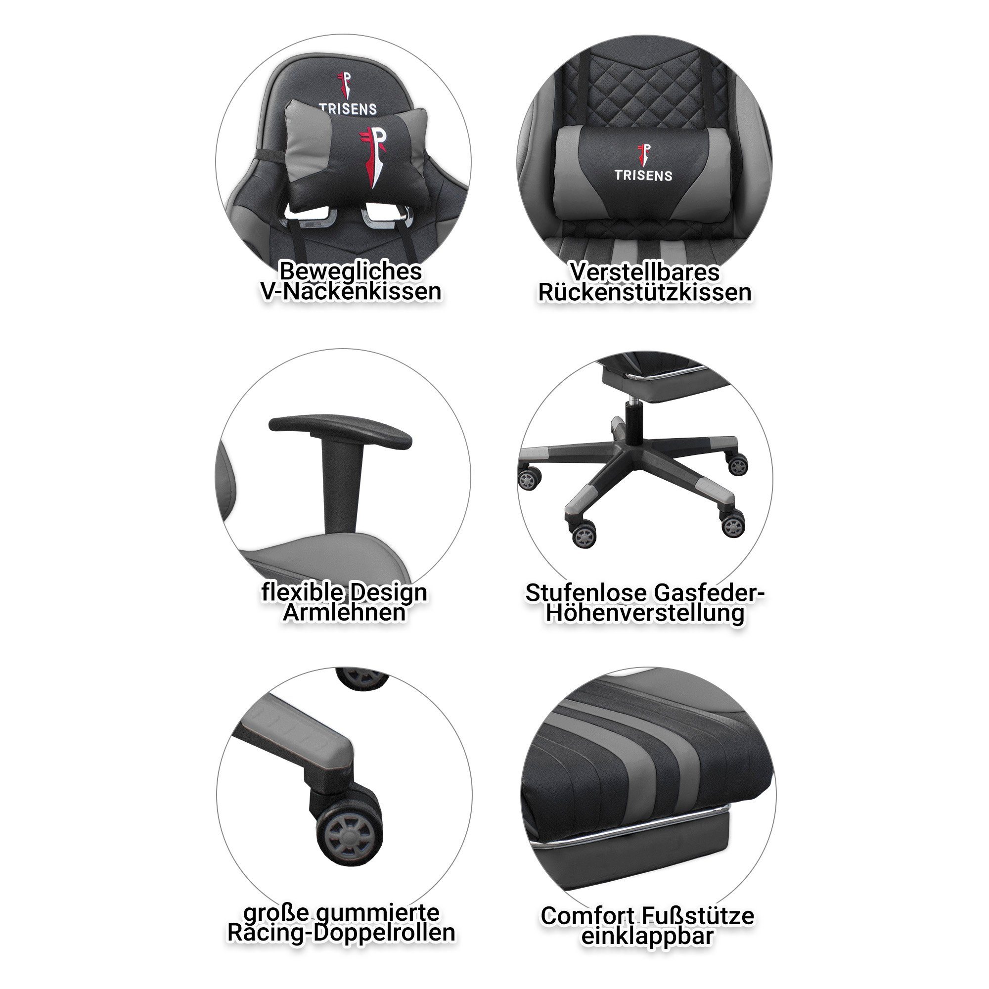 TRISENS Chefsessel Thanos (einzeln), Gaming Stuhl mit flexiblen Armlehnen Bürostuhl im Racing-Design