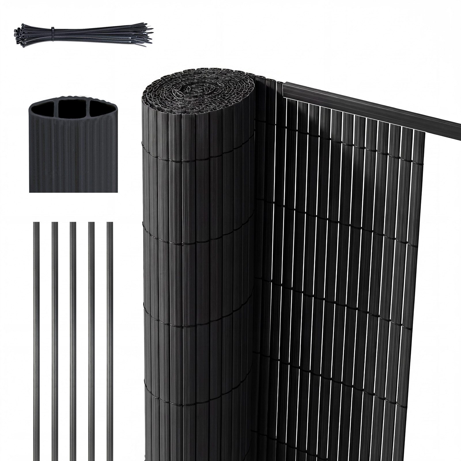 Sekey Balkonsichtschutz PVC Sichtschutzmatte mit Abschlussleiste & Kabelbindern ohne Bohren Windschutz, Wasserdicht, UV-Beständig für Balkon Garten Terrasse