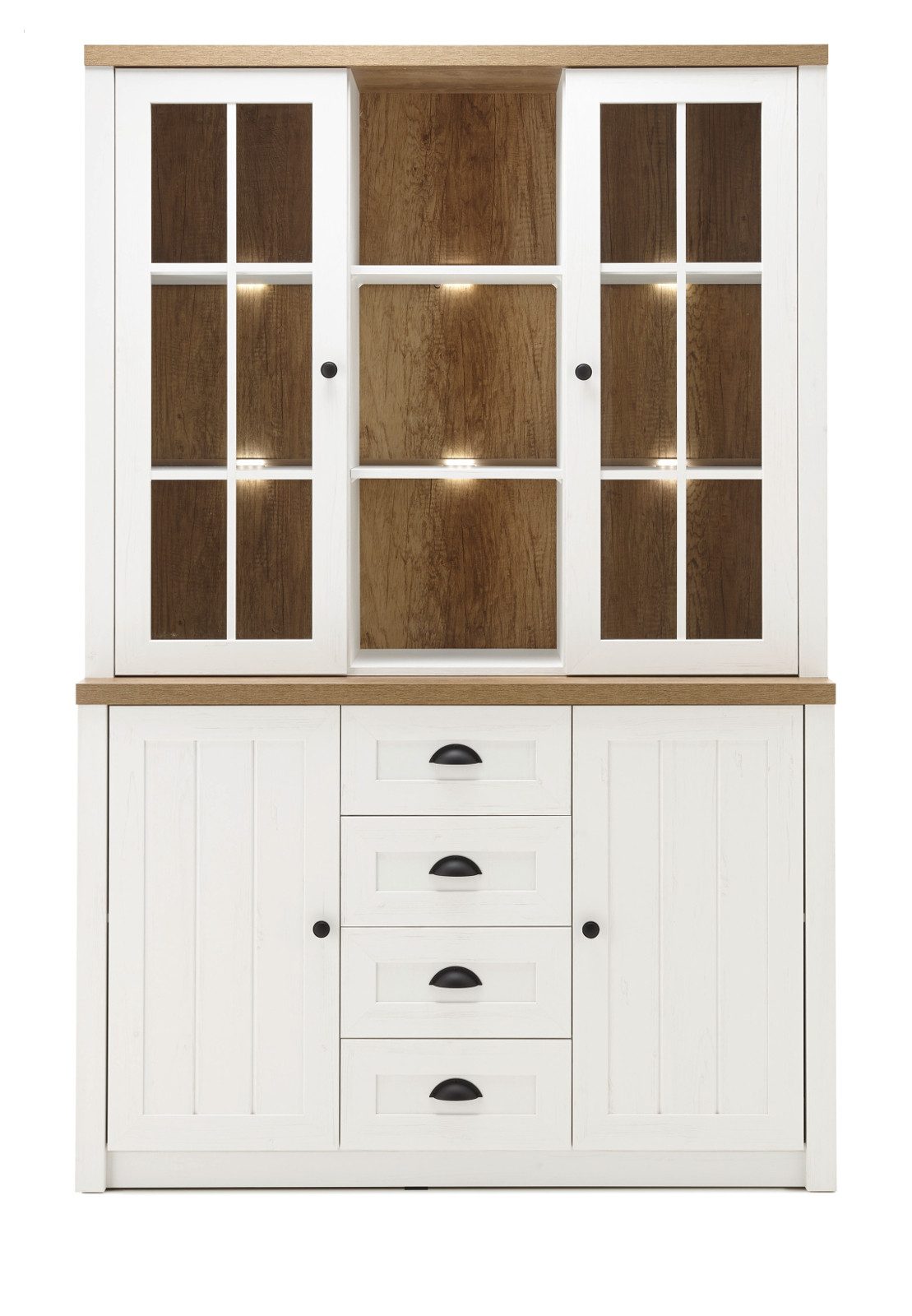 Furn.Design Buffet Seyne (Buffetschrank in Pinie weiß und Eiche hell, 130 x 198 cm) moderner Landhaus-Look