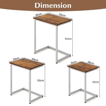 COSTWAY Beistelltisch, 3er Set, Couchtisch C-Form, Metallrahmen, stapelbar