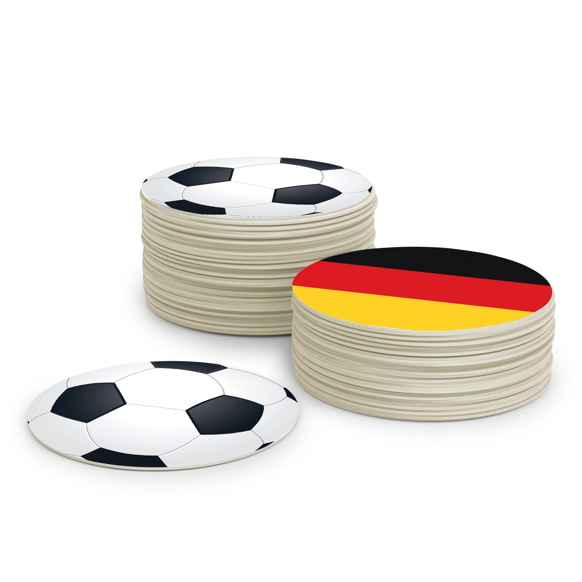FLYERALARM Bierdeckel Fußball - Deutschland I 50 Stück I WM Tischdeko I Rund, WM Fußball Deko Public Viewing Länder 2026 EM