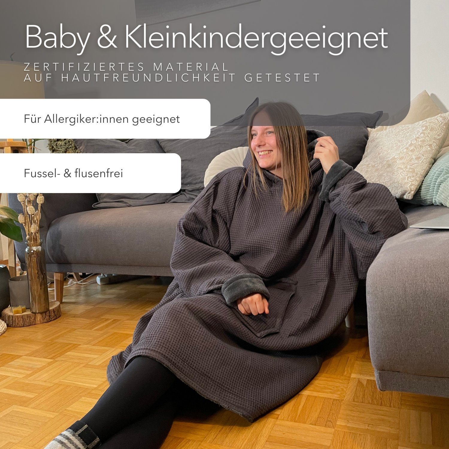 Germany Deckenhoodie, blanketino, weicher Kuschelhoodie in in Kapuzendecke, Wohndecke Made Vulkangrau, hochwertiger