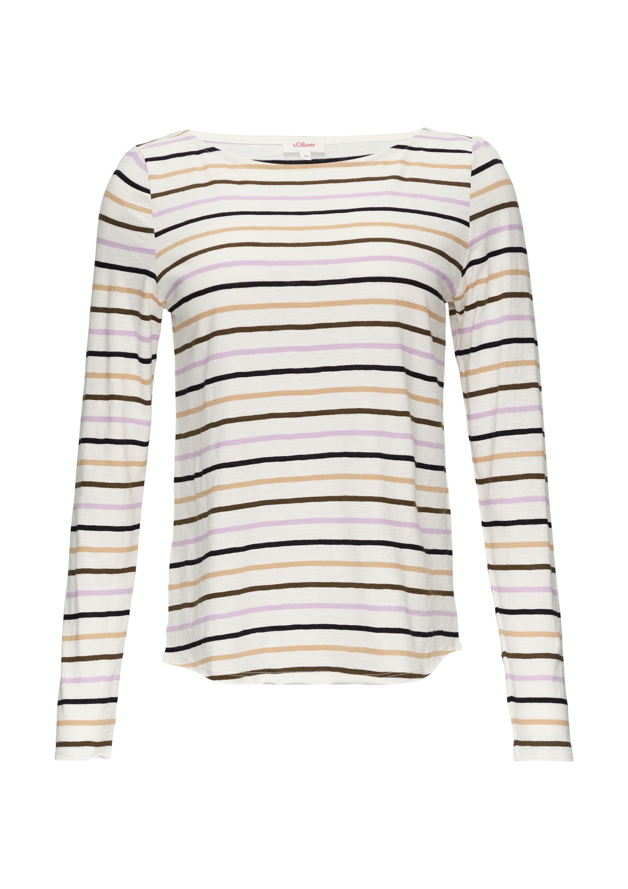 s.Oliver Langarmshirt T-Shirt T-Shirt mit U-Boot-Ausschnitt und offenen Kanten