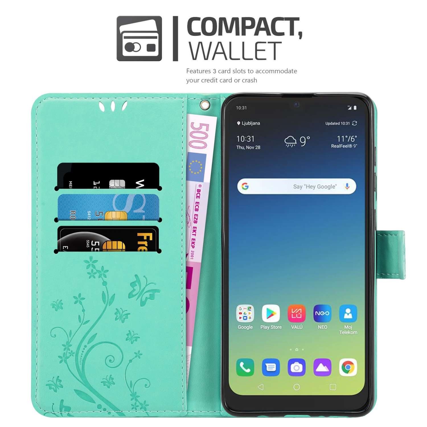 Cadorabo Handyhülle für LG K40S Hülle LG K40S, Hülle Schutzhülle Blumen Flower mit Standfunktion Kartenfach Magnet