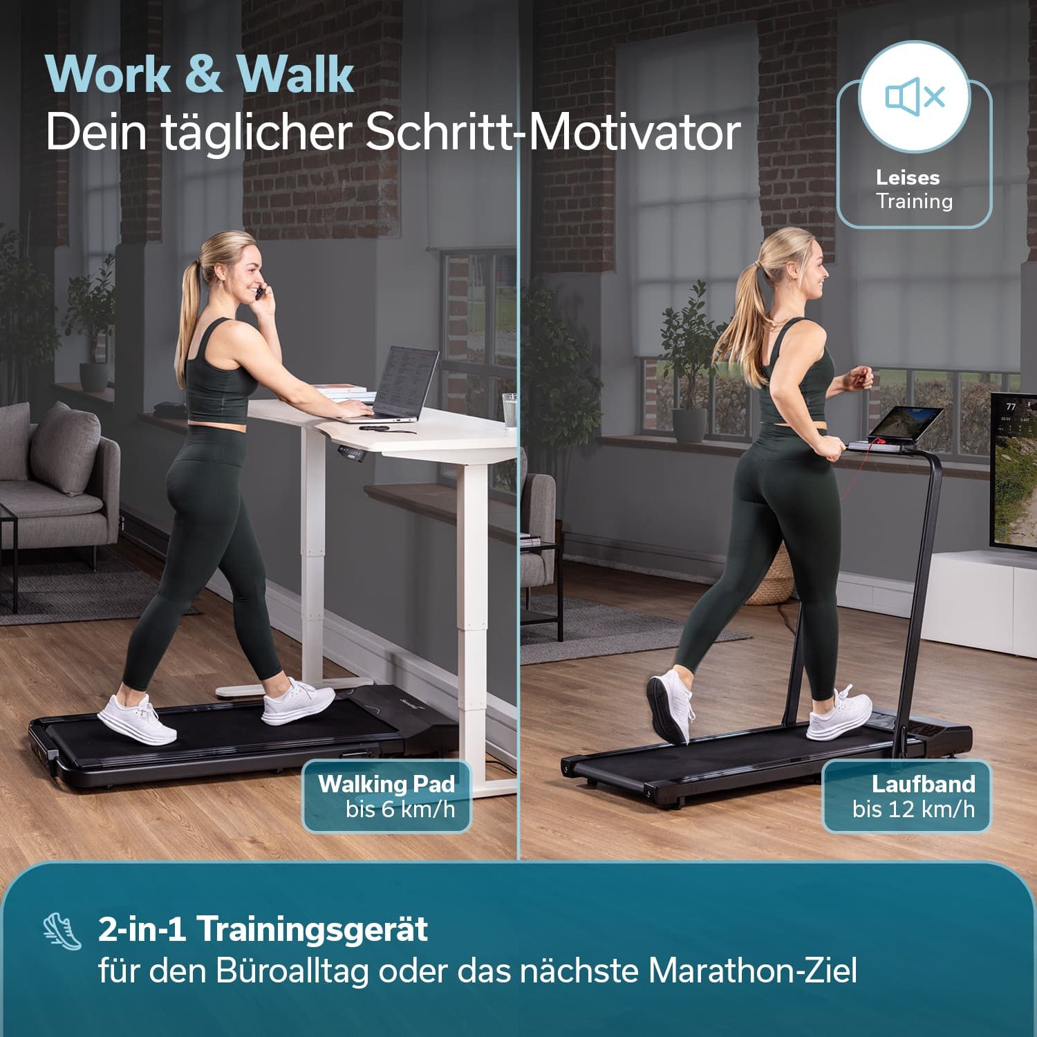 Skandika Laufband für Zuhause, Nordik K6 Plus, 12 km/h, mit Handlauf, Kinomap (Bluetooth, Integrierte Transportrollen, Abnehmbare Tablethalterung), LED-Display, Fernbedienung, Fitnessgerät für Ausdauertraining, Büro