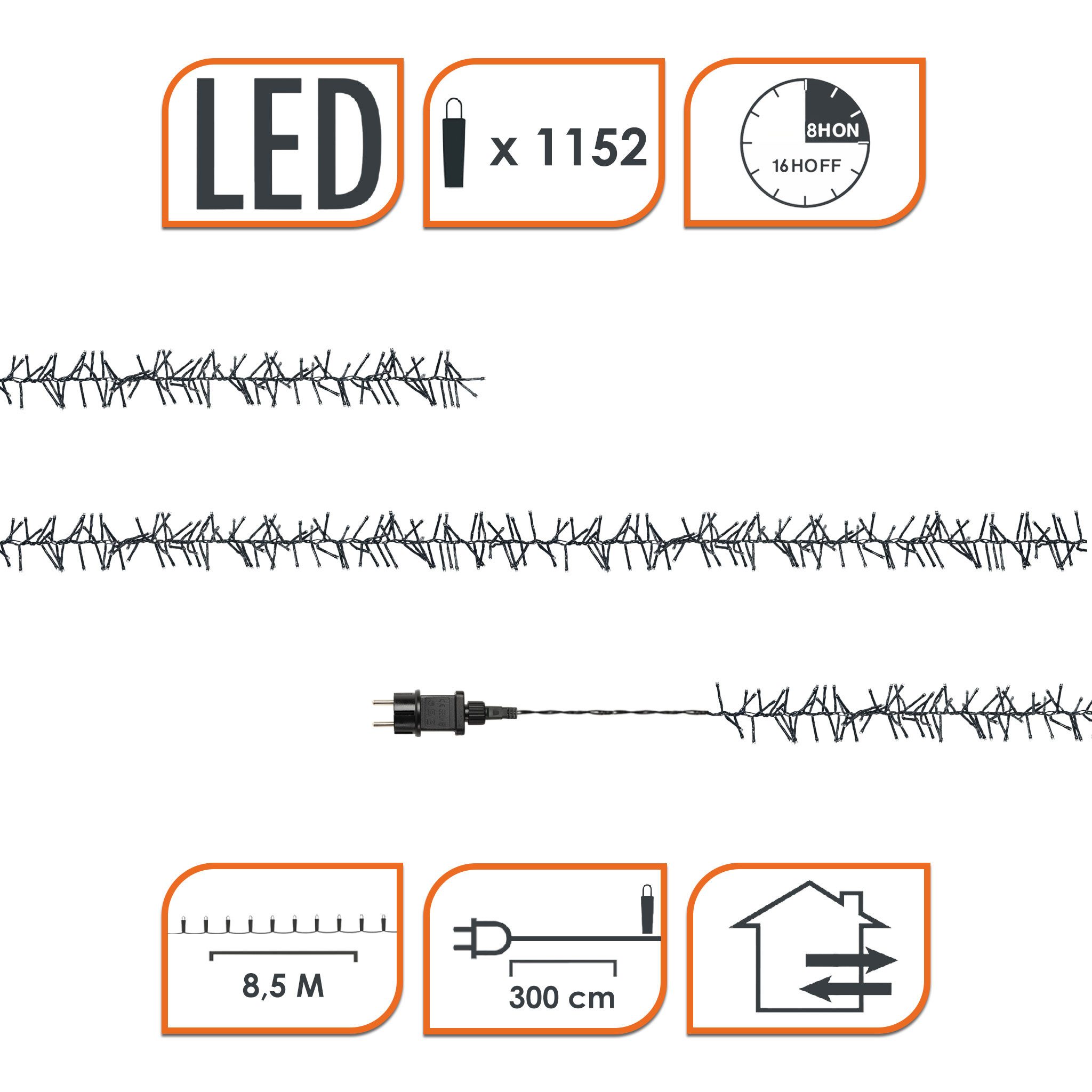 Spetebo LED-Lichterkette Büschel Lichterkette warmweiß - 8,5 m / 1152 LED, 10-flammig, Deko Baum Beleuchtung mit Controller und Speicherchip Indoor/Outdoor – Bild 2 von 5