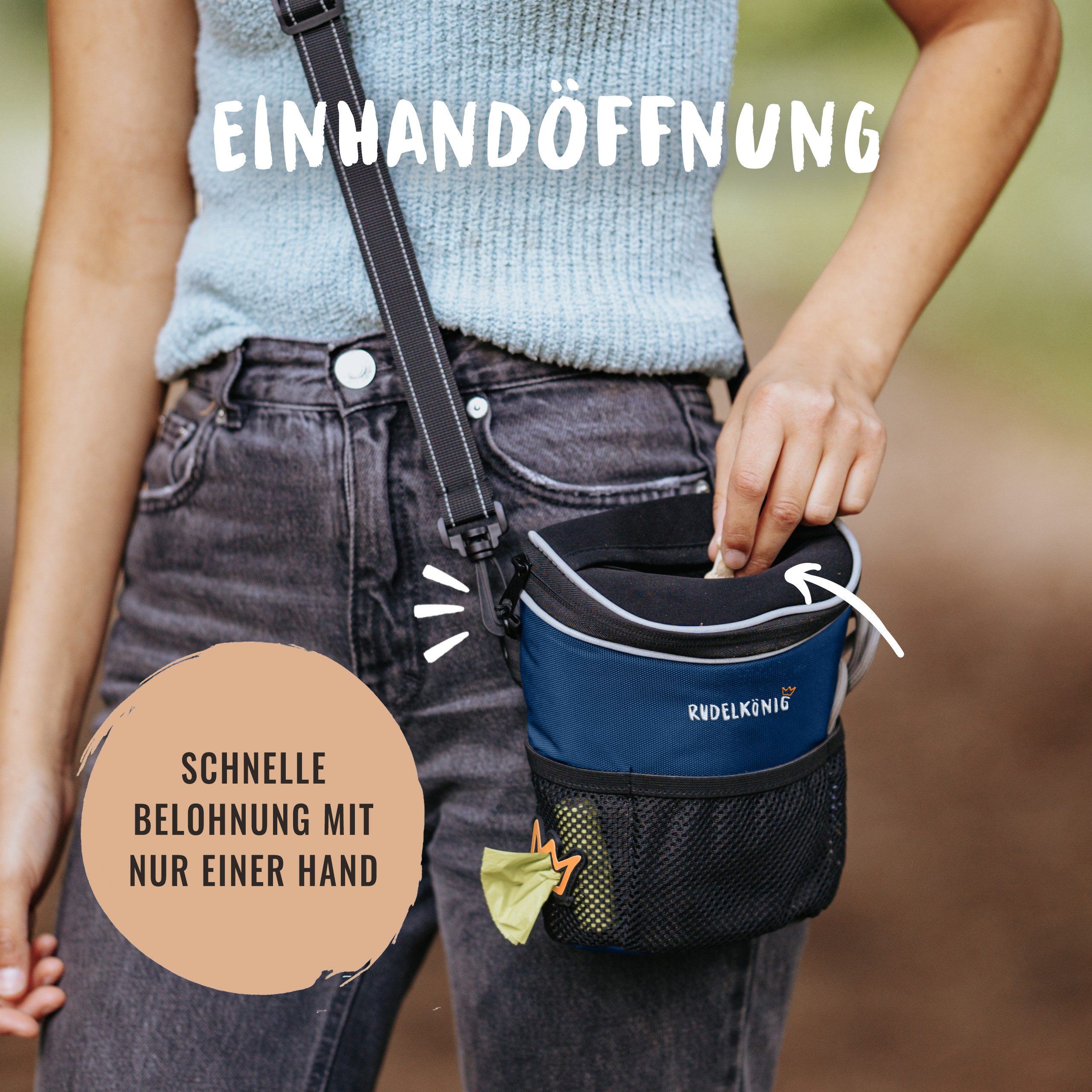Rudelkönig Leckerlibeutel Leckerlitasche für Hunde, Futterbeutel mit Aufbewahrungstasche (1-tlg), Snack-Beutel für Hunde mit Kotbeutelspender zum Umhängen – Bild 3 von 5