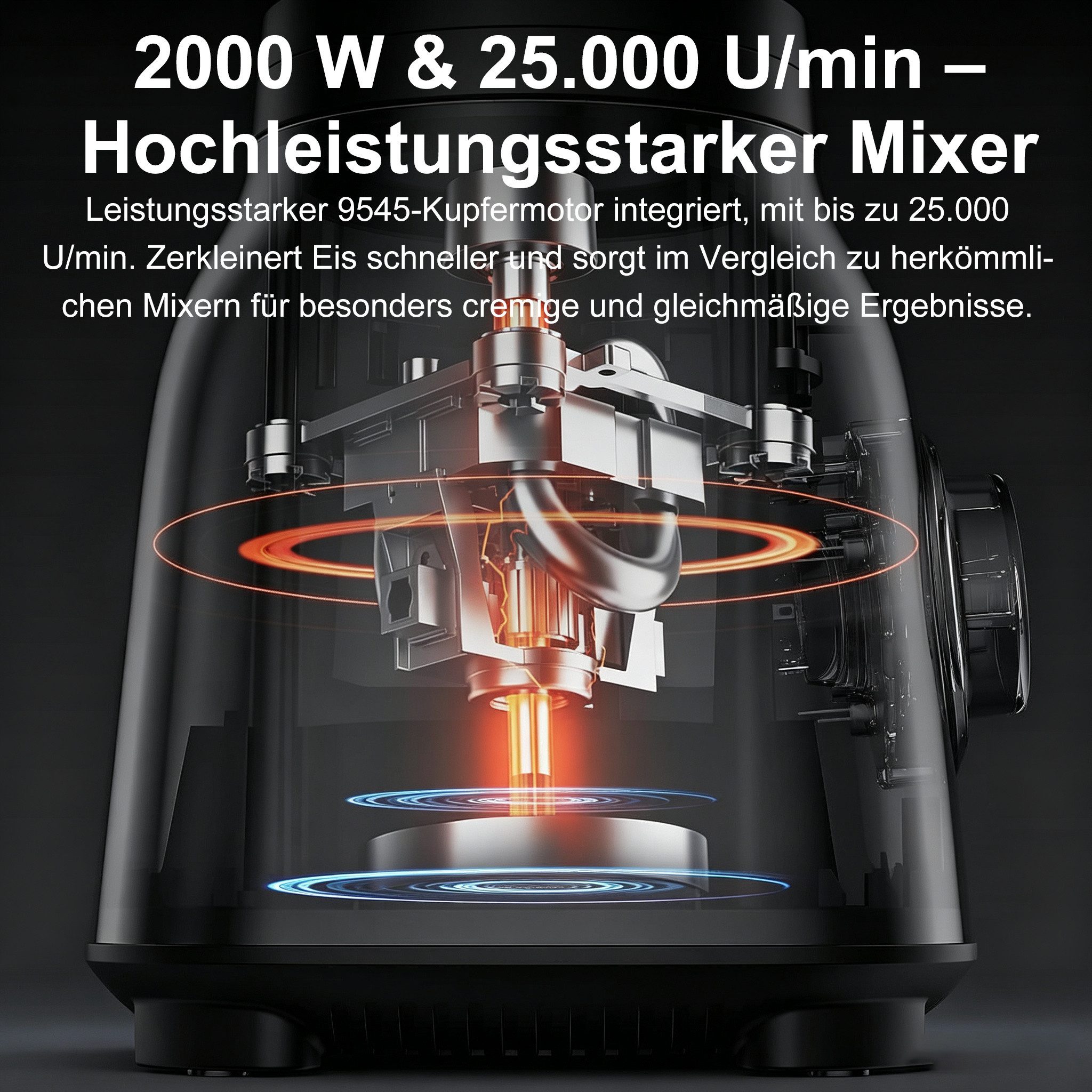 Forrlite Standmixer 2026 Neu Standmixer,Smoothie Maker Maximalstufe 2000W,Glas VitaBoost, 2000 W, Edelstahl Milchshaker Blender 1,5 L,Eiscrusher,6-Klingen für I – Bild 4 von 5