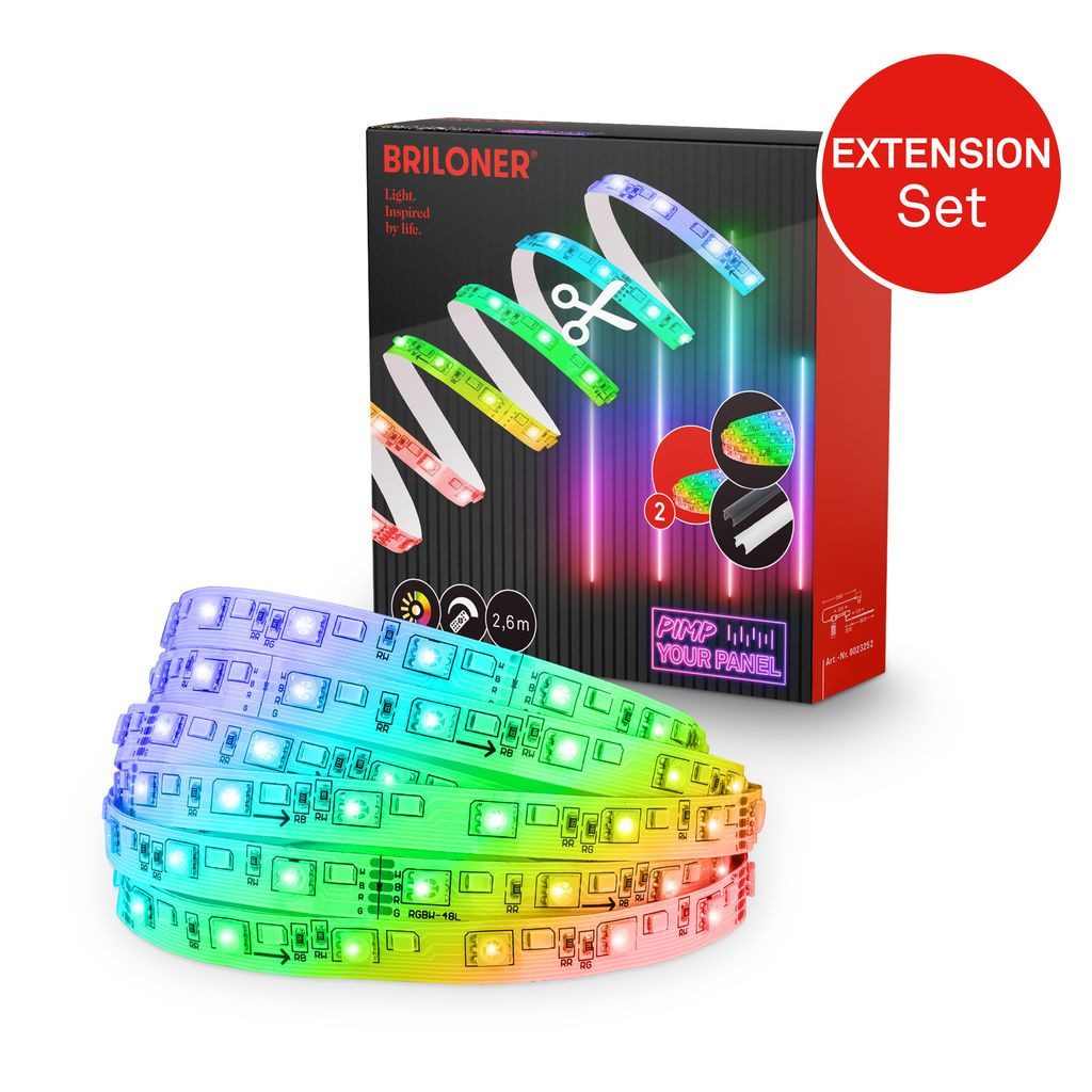 Briloner Leuchten Schrankleuchte 8023252, Dimmfunktion, LED fest integriert, 2700K - Extra-Warmweiß, LED Strip 2,6m Weiß 24V Zubehör Akustikpaneele Wohnzimmer Flur