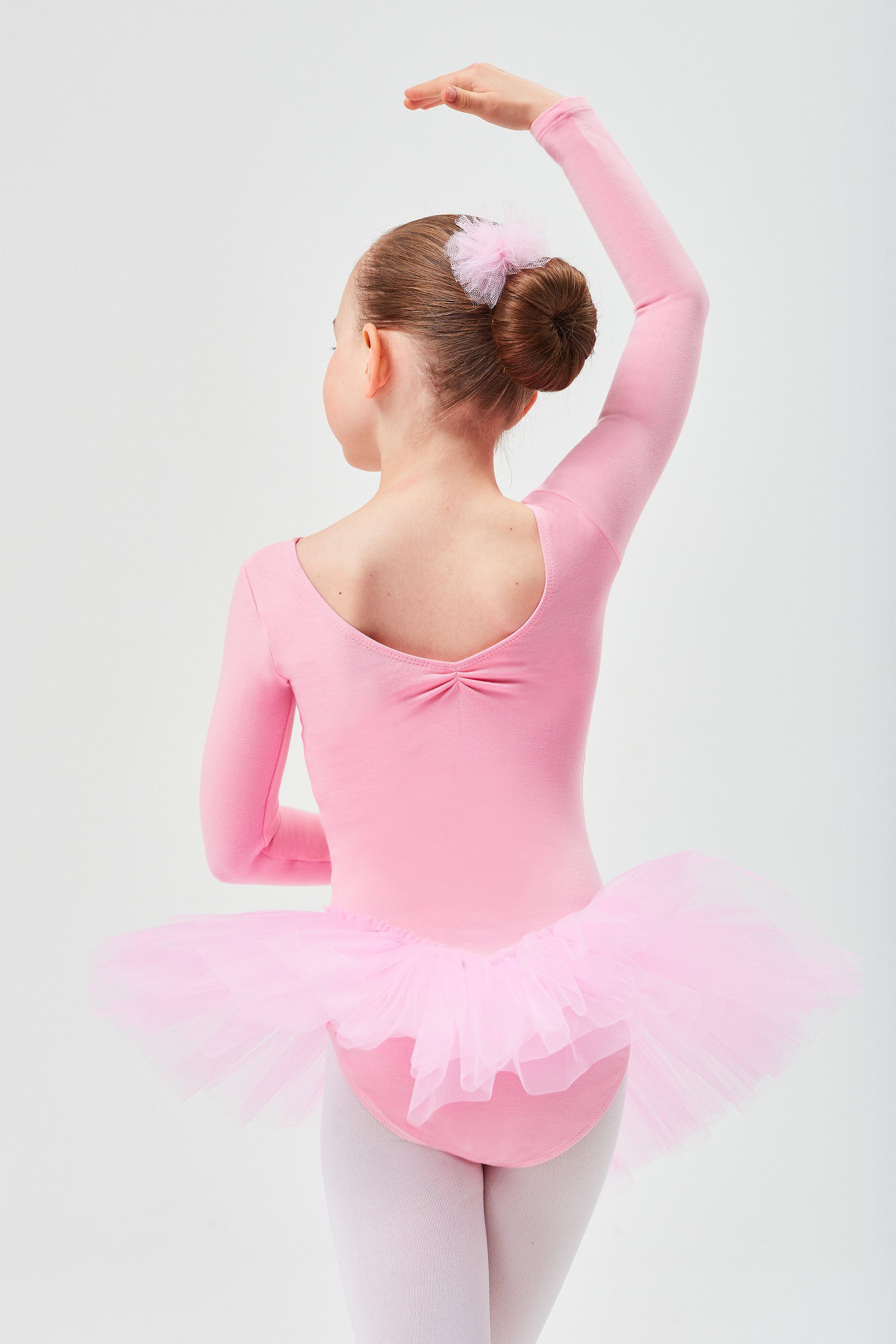 tanzmuster Tüllkleid Ballett Tutu Romy mit Glitzersteinen Langarm Ballettkleid aus weicher Baumwolle mit Tüllrock für Mädchen – Bild 2 von 5