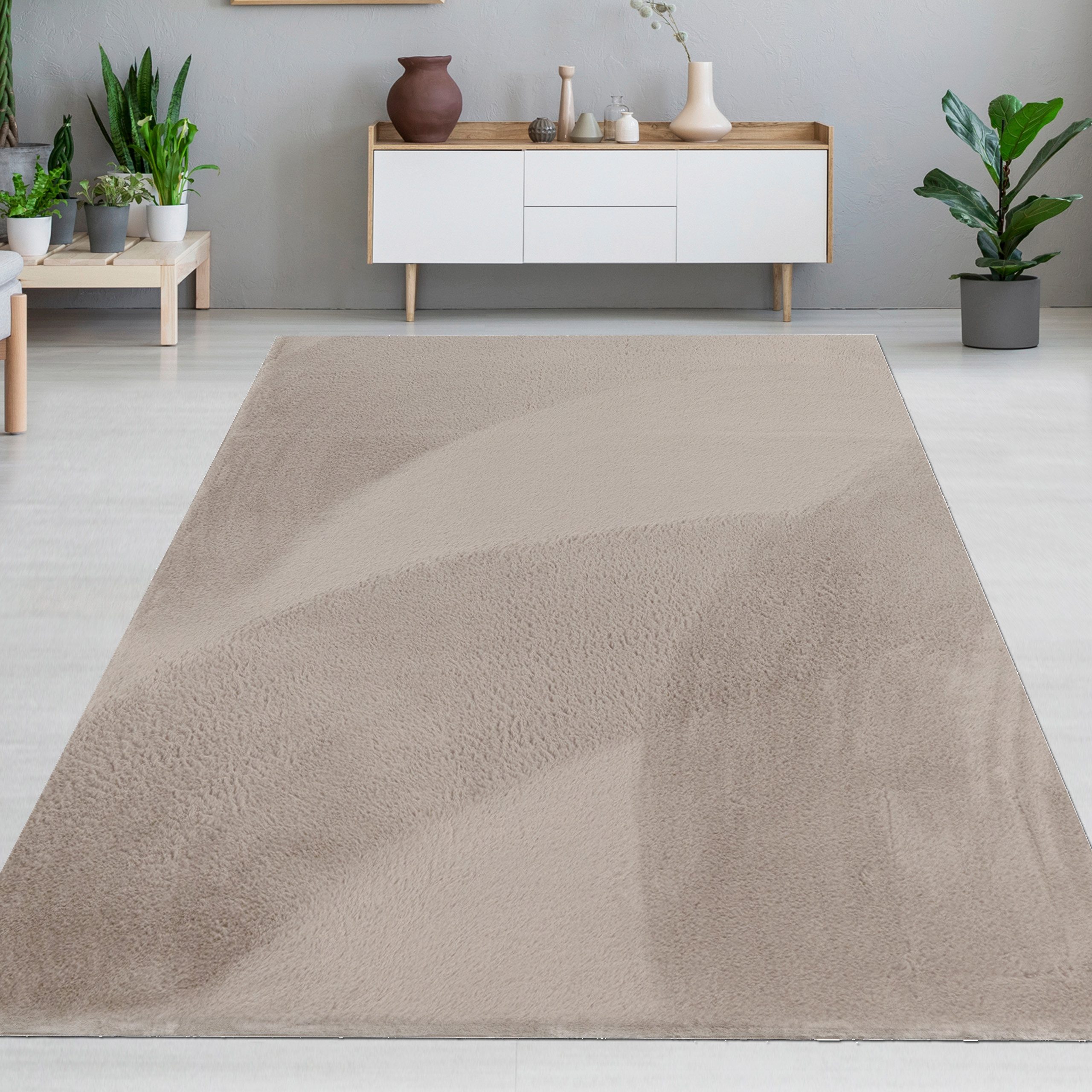 Carpetia Fellteppich Kunstfell Hasenfell-Optik, rechteckig, Höhe: 10 mm, seidig weich & flauschig mit dichter Kurzflorstruktur