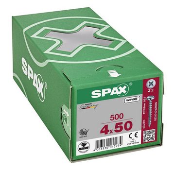SPAX Spanplattenschraube Universalschraube, (Stahl weiß verzinkt, 500 St), 4x50 mm