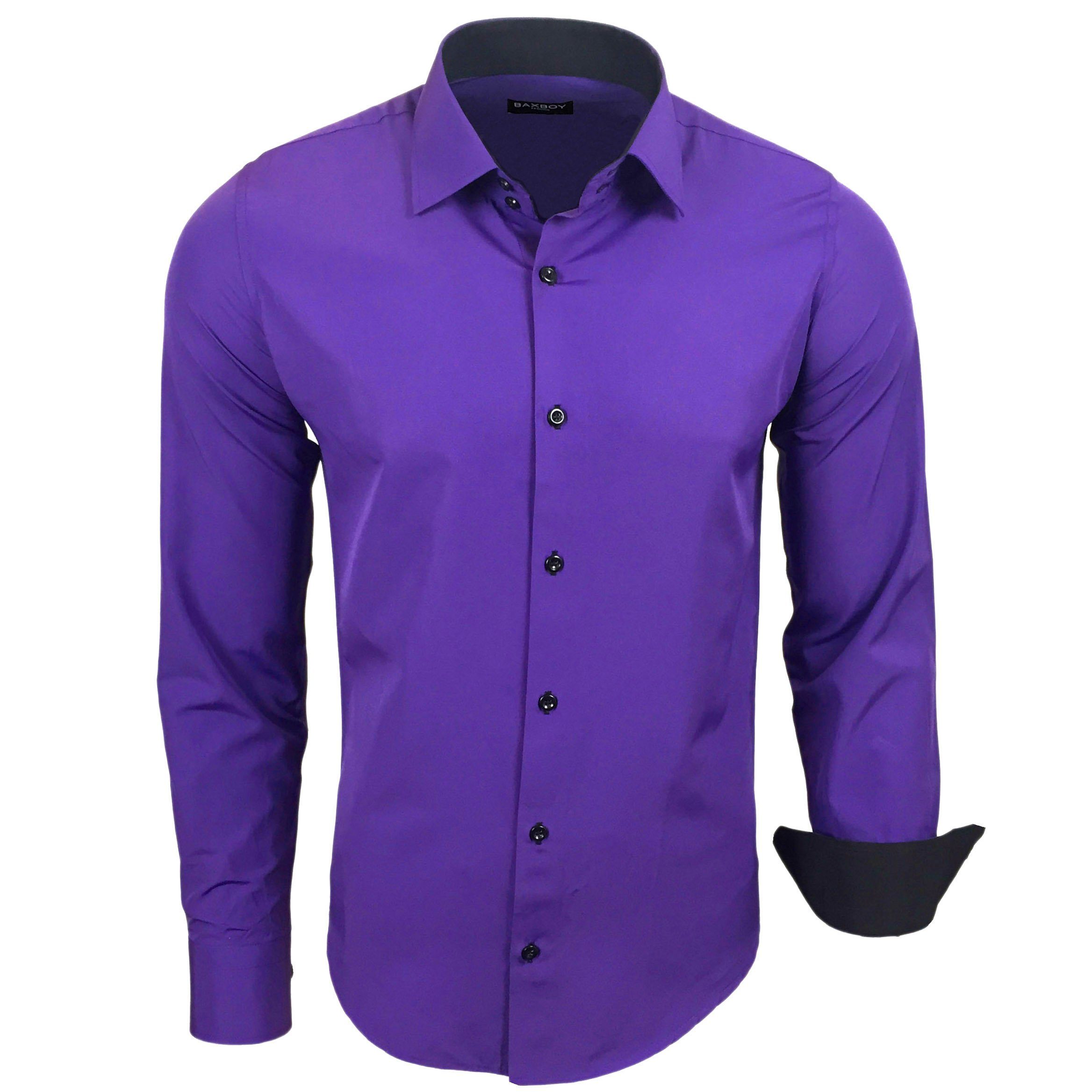 Baxboy Langarmhemd Kentkragen Businesshemd Slim Fit Hemd mit farblich abgesetzten B-444