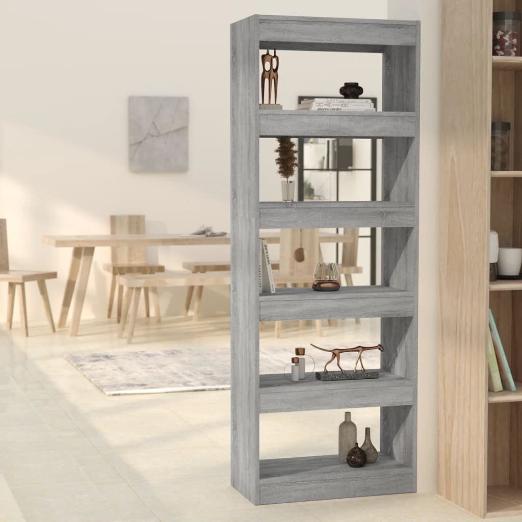 furnicato Bücherregal aus Holzwerkstoff 60x30x166 cm Grau Sonoma, 1-tlg., Stabiles Standregal mit viel Stauraum und Nutzung als Raumteiler