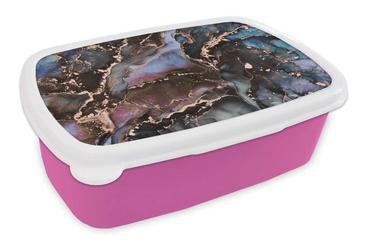 MuchoWow Lunchbox Marmor - Gold - Rosa, Kunststoff, (2-tlg), Brotbox für Erwachsene, Brotdose Kinder, Snackbox, Mädchen, Kunststoff