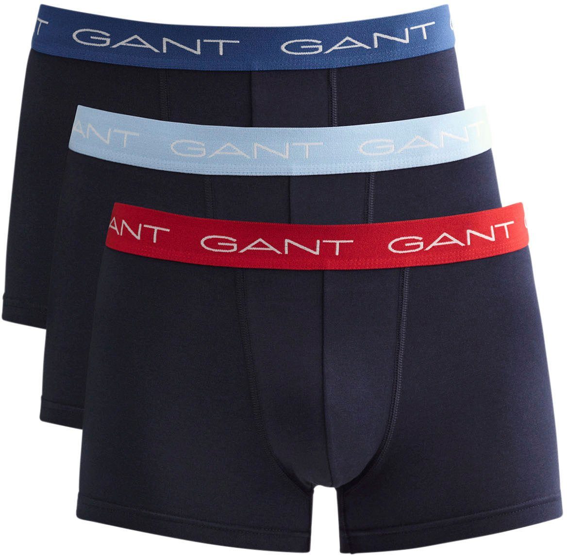 Gant Boxershorts TRUNK 3-PACK (Packung, 3-St., 3er-Pack) mit buntem, elastischem Bund EVENING BLUE