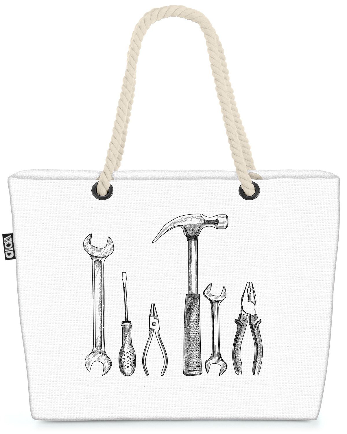VOID Strandtasche (1-tlg), Werkzeug Zeichnung Hammer Zange Werkstatt Schraubenzieher Hobby baste