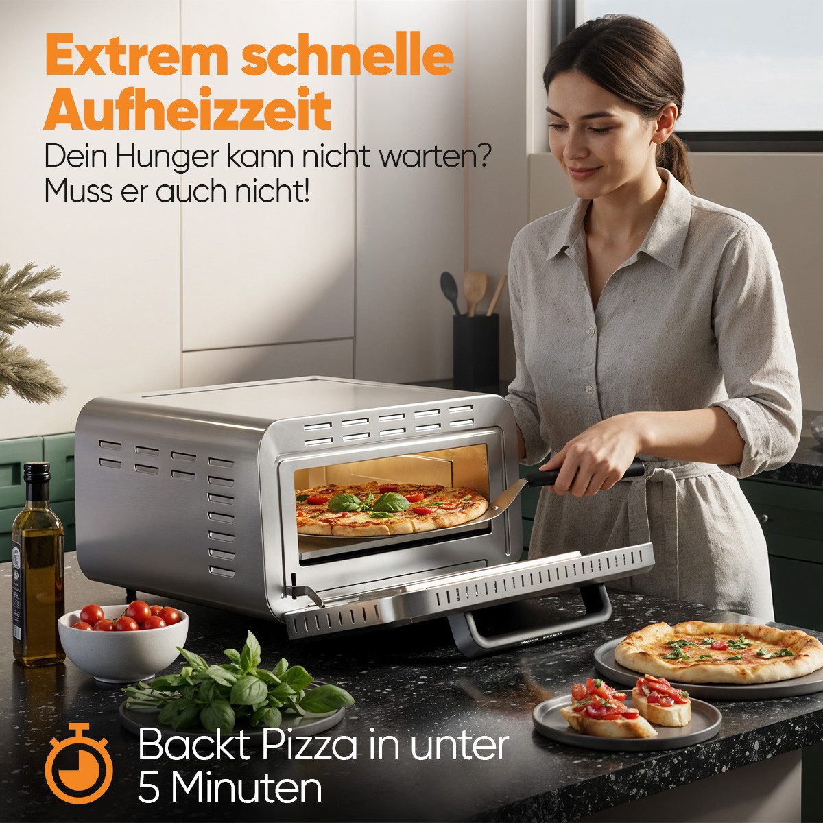 ProfiCook Pizzaofen PC-PO 1323, Pizzaofen elektrisch, 400°C, echter Pizzastein