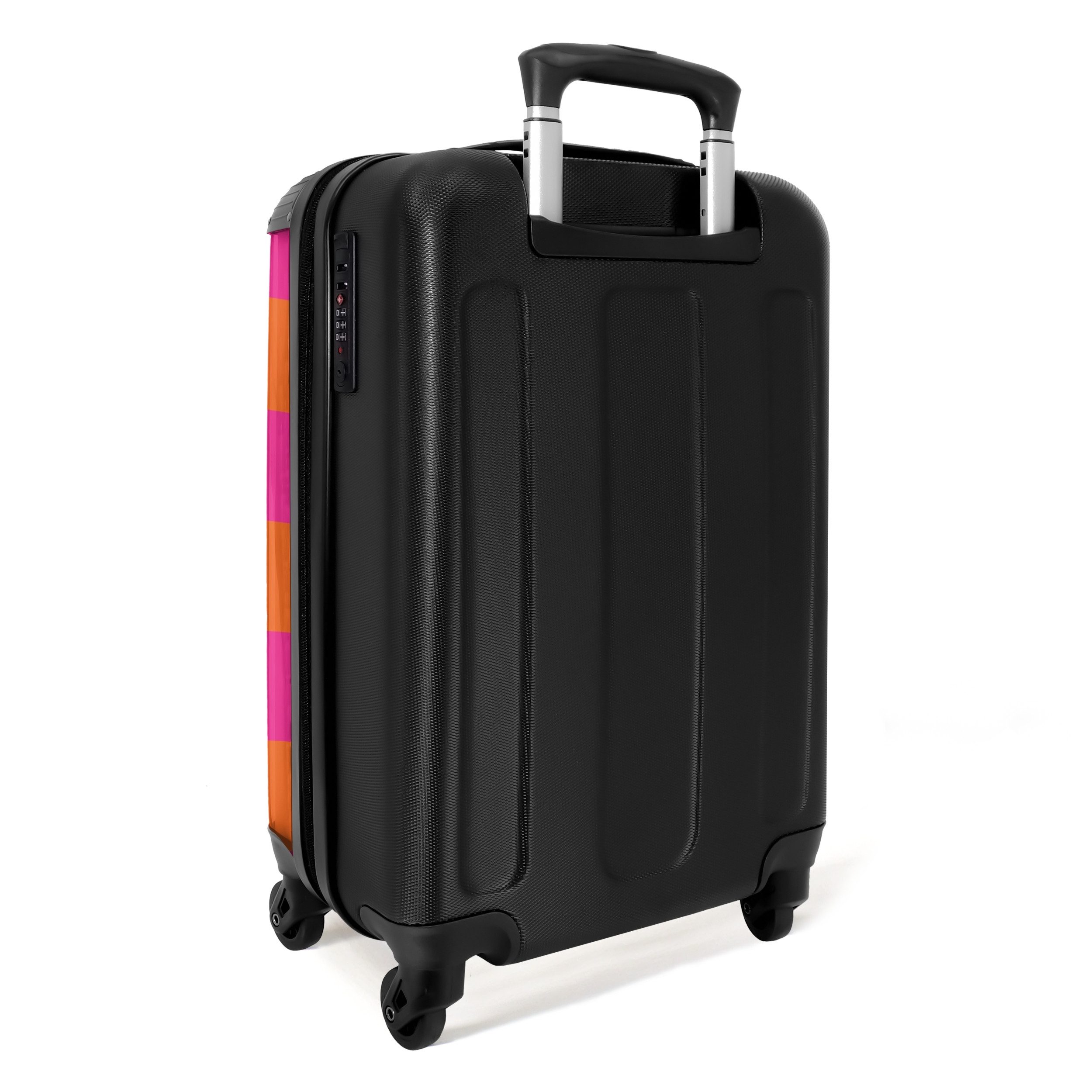 NoBoringSuitcases.com© Hartschalen-Trolley Rosa mit orangefarbenem Schachbrettmuster 55x35x20cm, 4 Rollen, Handgepäck Koffer & Trolleys, Luggage, Reisekoffer Frauen