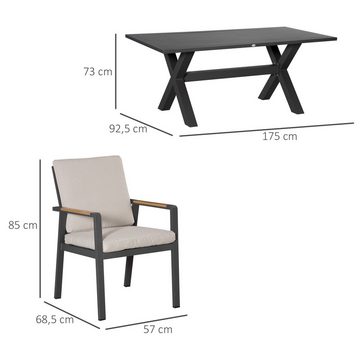 Outsunny Sitzgruppe 7-teilig, 6 Stühle, 1 Tisch, wasserabweisende Polster, 175x92,5x73cm