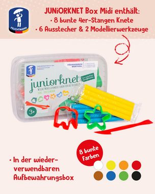 Feuchtmann Knetform-Set JUNiORKNET Midi (Knetset, 1-tlg., mit Formen und Knetwerkzeug), 8 x 35g vegane und glutenfreie Kinderknete nicht trocknend