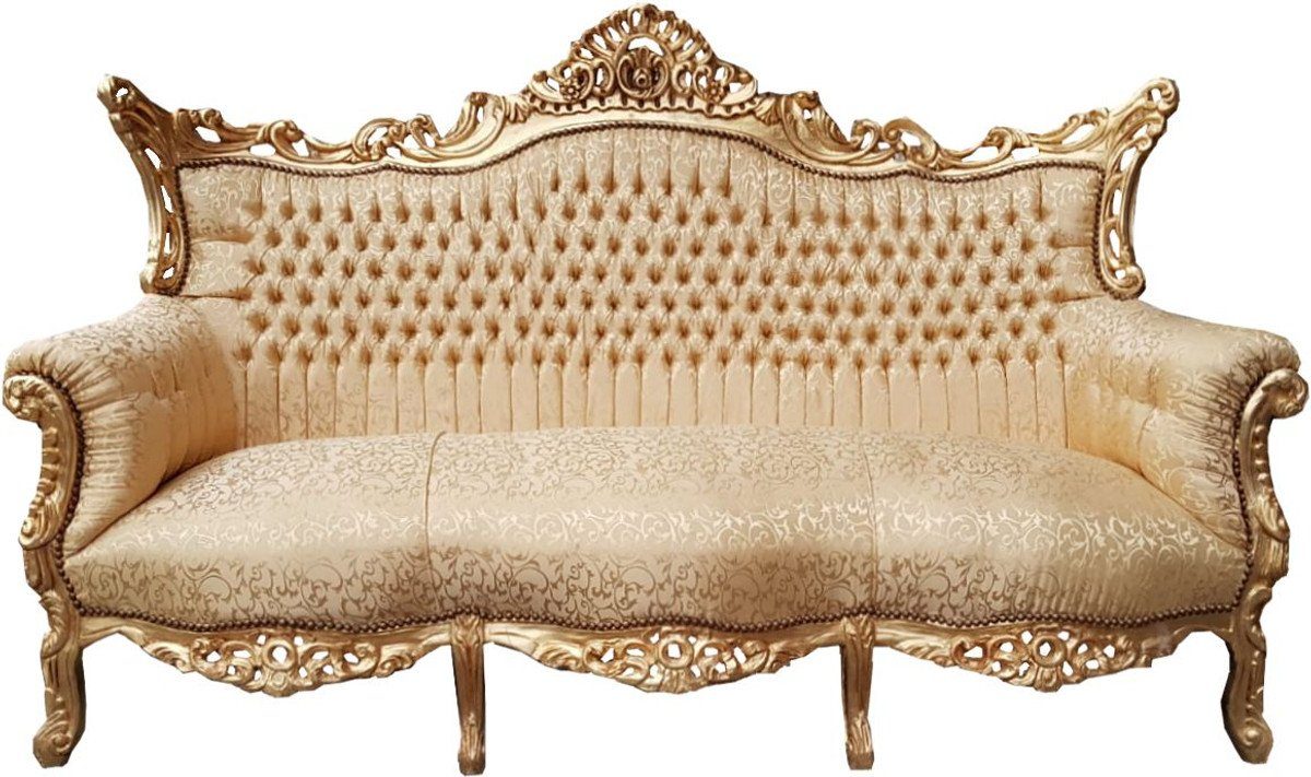 3-Sitzer / Möbel Lounge - Gold Sofa Couch Muster Gold Barock Padrino Casa Wohnzimmer 3er