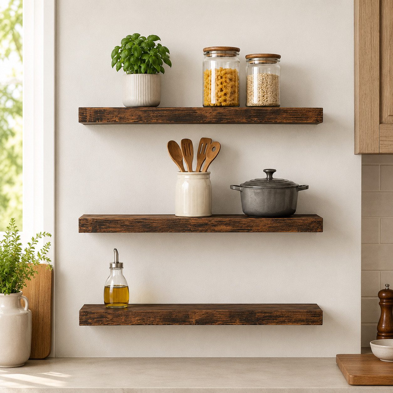 GLIESE POWER Küchenregal Wandregal 40x15 cm – Vintage, 3er-Set, für Küche, Bad & Wohnzimmer, 3er-Set Wandregal – Vintage, 10 kg Tragkraft, MDF & Stahl. – Bild 2 von 5
