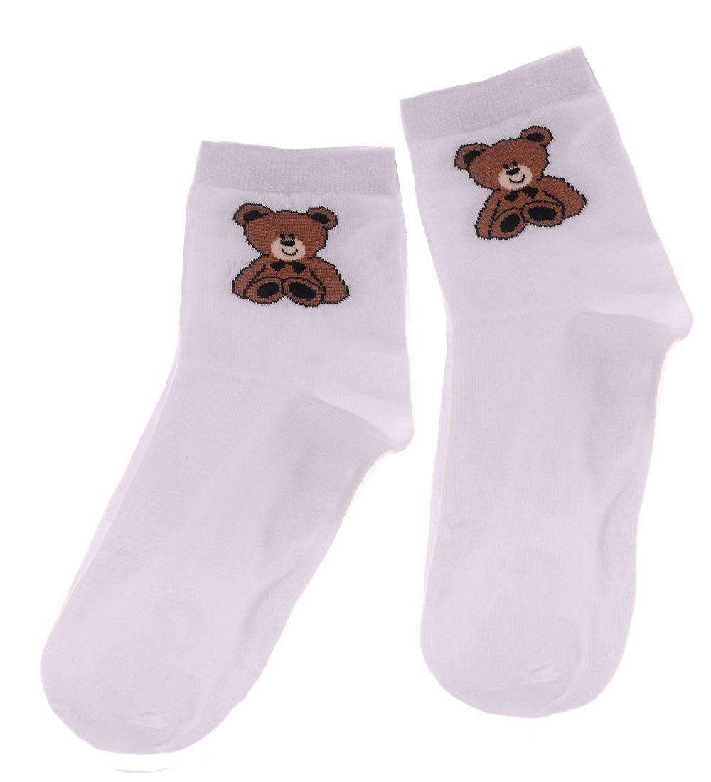 Martinex Socken Socken Freizetsocken socks in Weiß mit Bären 1 Paar Strümpfe elastisch, weich, 35 36 37 38 39 40 41 42