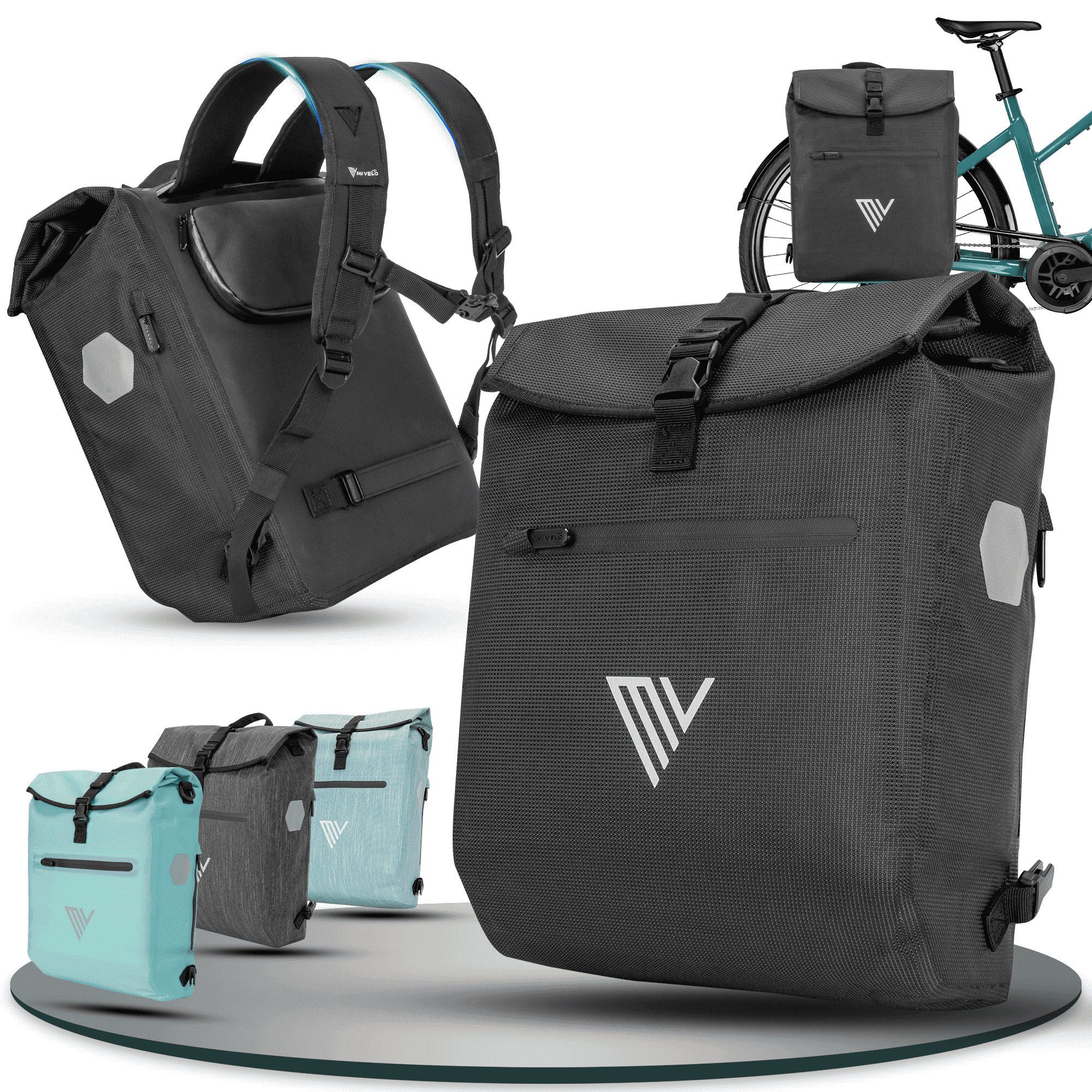 Fahrradtasche Gepäckträgertasche mit Rucksackfunktion 100 % wasserdicht