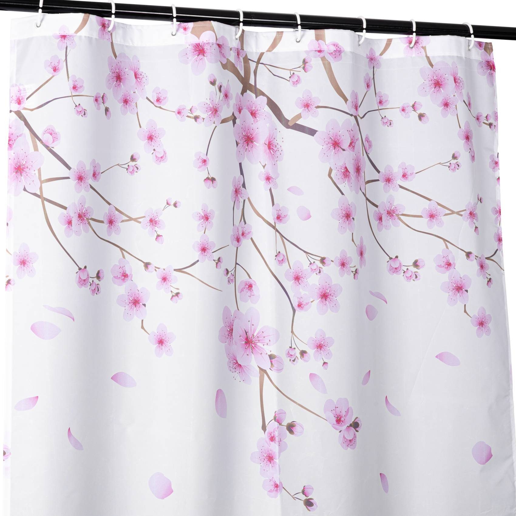 ANRO Duschvorhang FASTY Sakura Anti-Schimmel Polyester Badezimmervorhang Bad-Stoff Breite 120 cm (Packung, 1-tlg., Duschvorhang inkl. Aufhängeringe), robuster Vorhang Stangenaufhängung 120x200cm Japanisches Floral Rosa