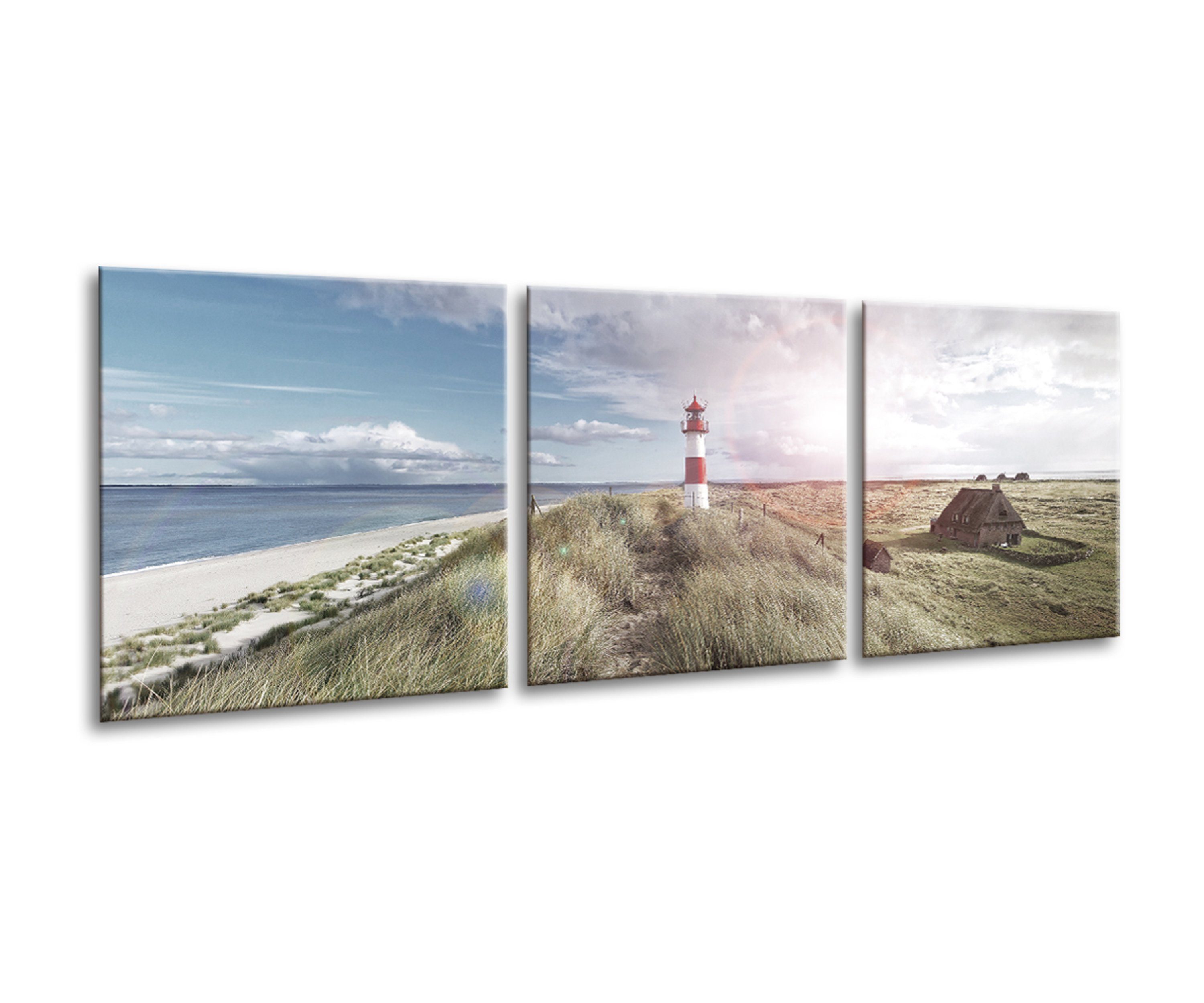 artissimo Glasbild mehrteiliges Glasbild 150x50cm Bild aus Glas 3-Teiler Strand und Meer, Strand